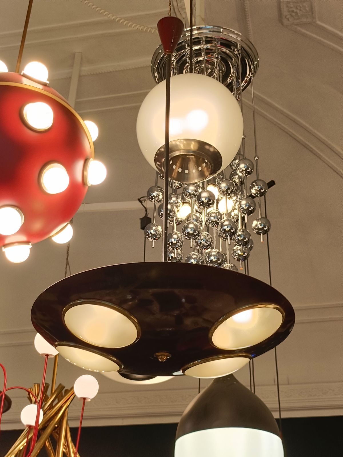 Lumen Milano Lampada A Sospensione In Metallo Laccato Bordeaux, Italia 1950s photo vinterior