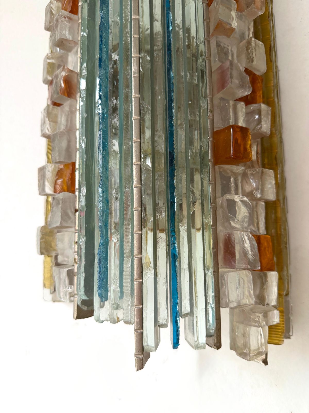 Pair Of Hammered Glass Silver Iron Sconces By Biancardi, Italy, 1970s photo Lighting