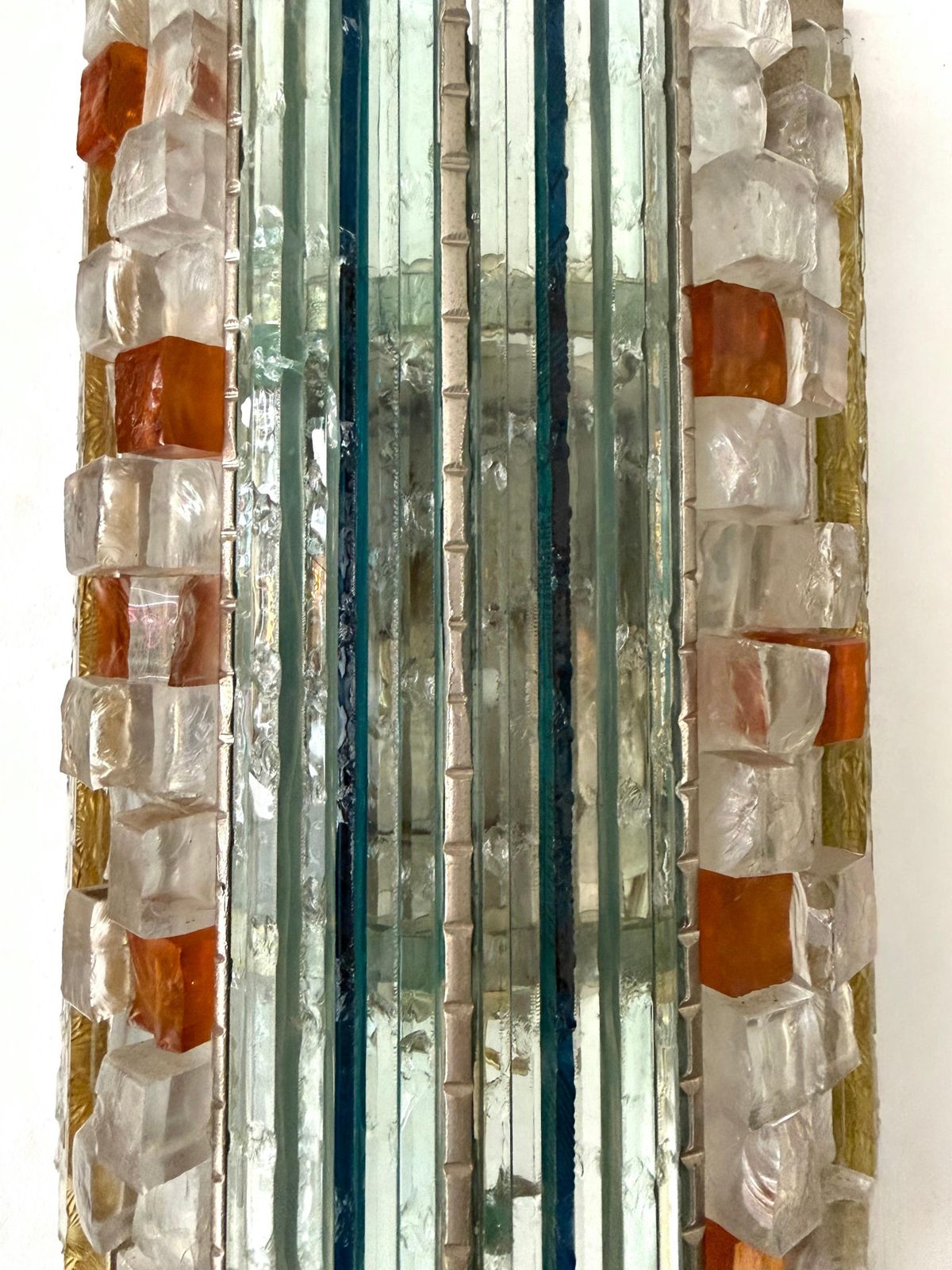 4771.0 Pair Of Hammered Glass Silver Iron Sconces By Biancardi, Italy, 1970s photo