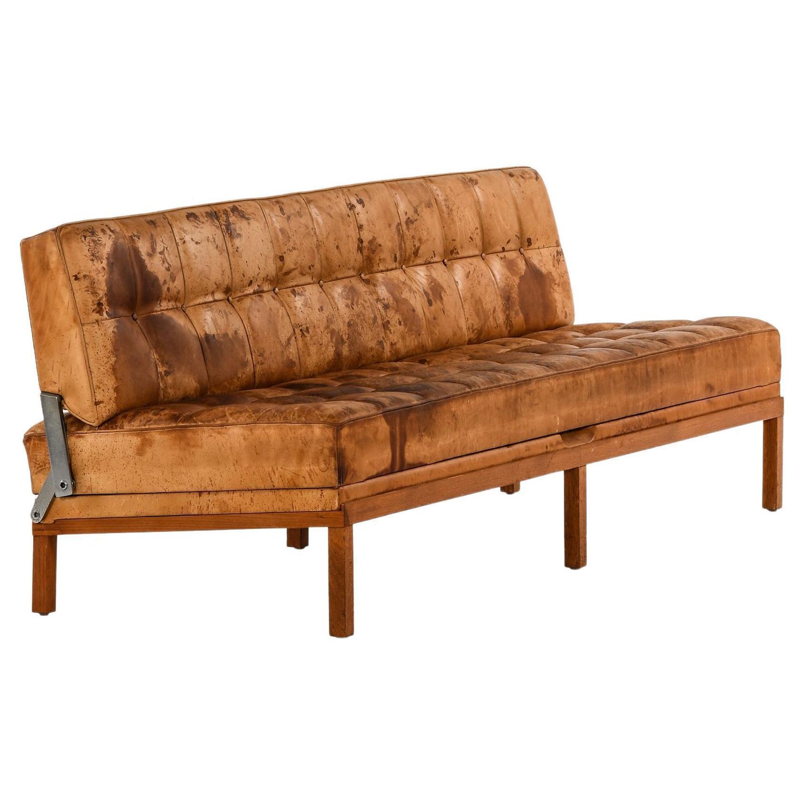 Sofa / Daybed Constanzebank In Teak, Steel And Leather By Johannes Spalt, 1960's