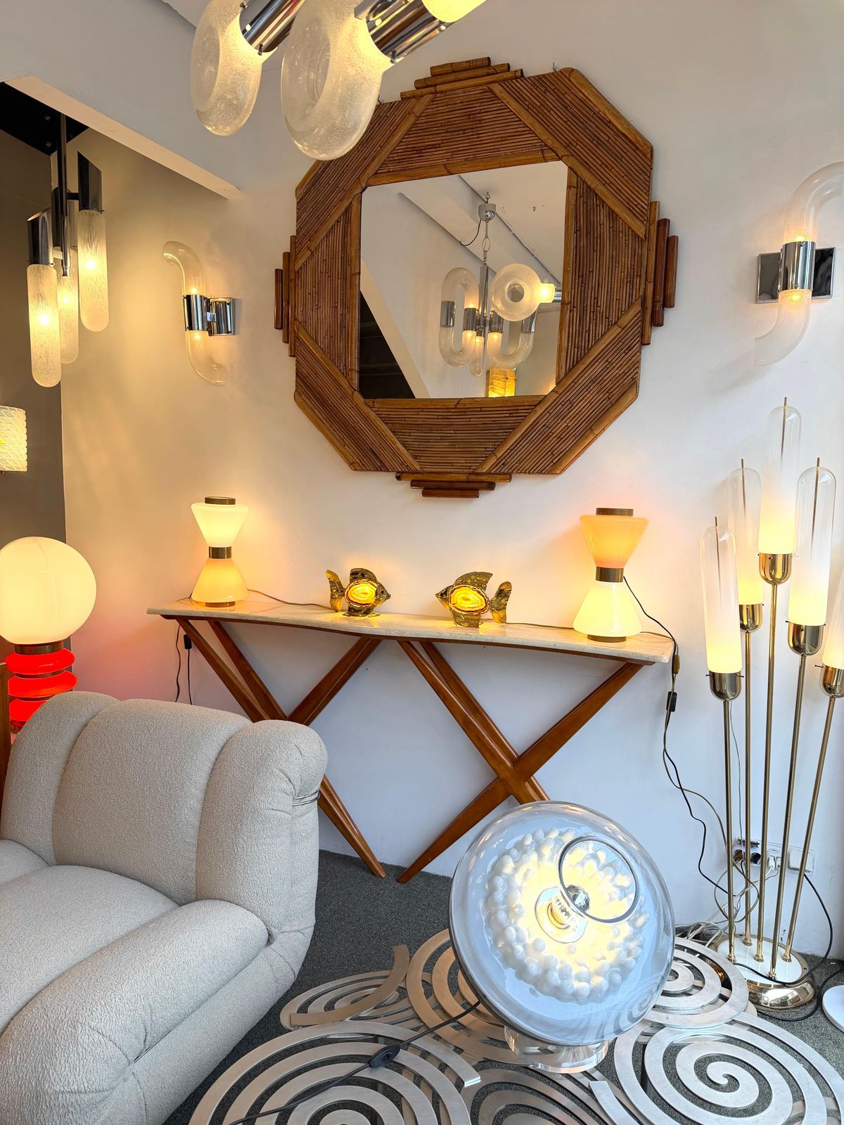 Pair Of Brass Agate Fish Lamps By Henri Fernandez, France, 1980s photo for sale