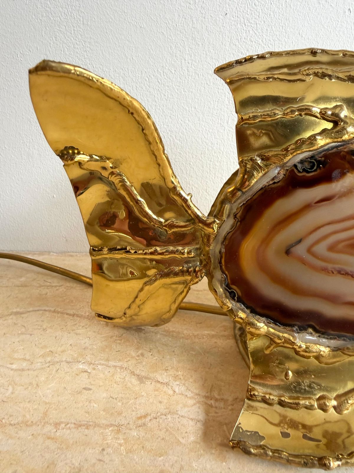 photo for sale Pair Of Brass Agate Fish Lamps By Henri Fernandez, France, 1980s