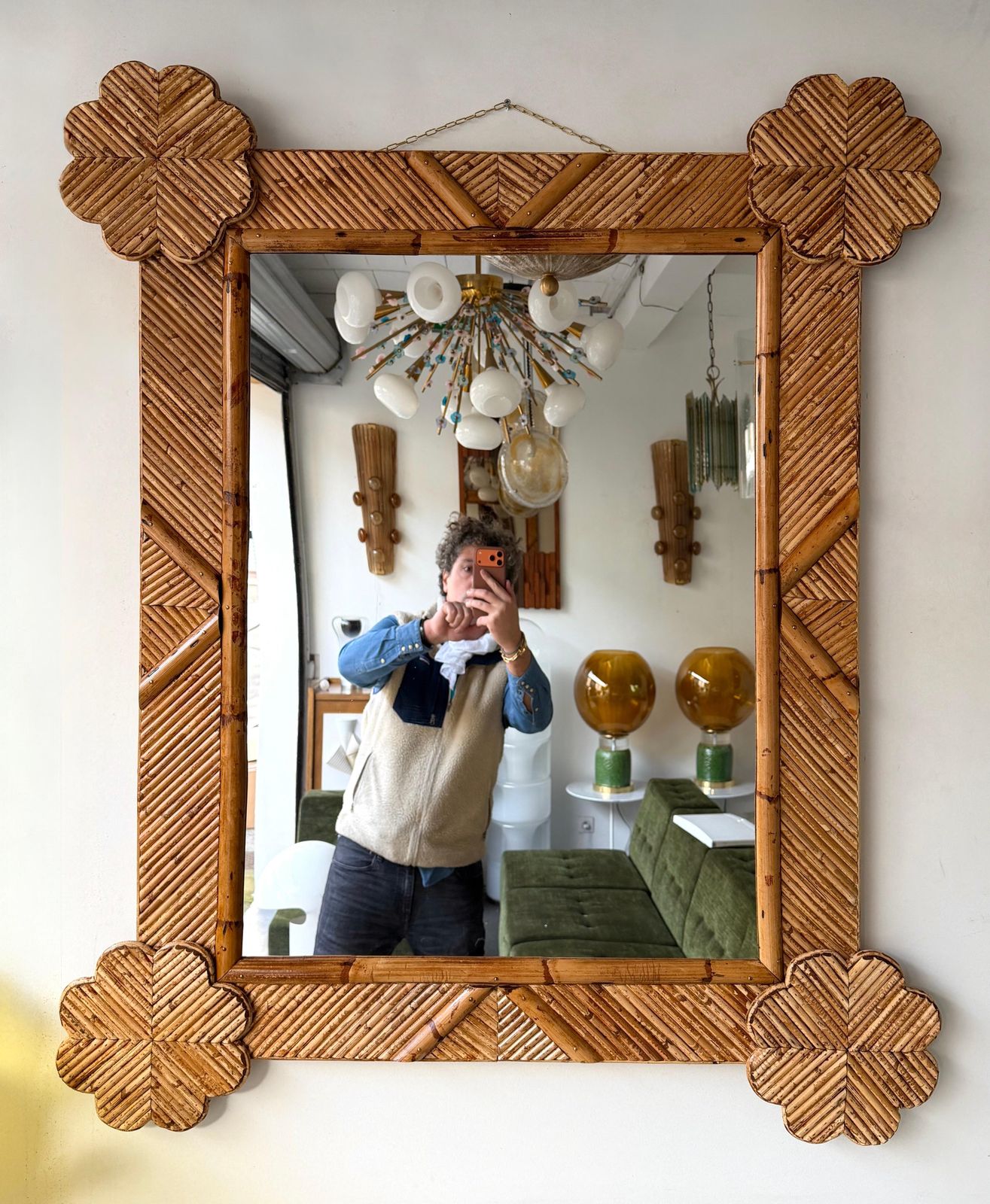 Bamboo And Rattan Mirror By Vivai Del Sud. Italy, 1970s photo for sale
