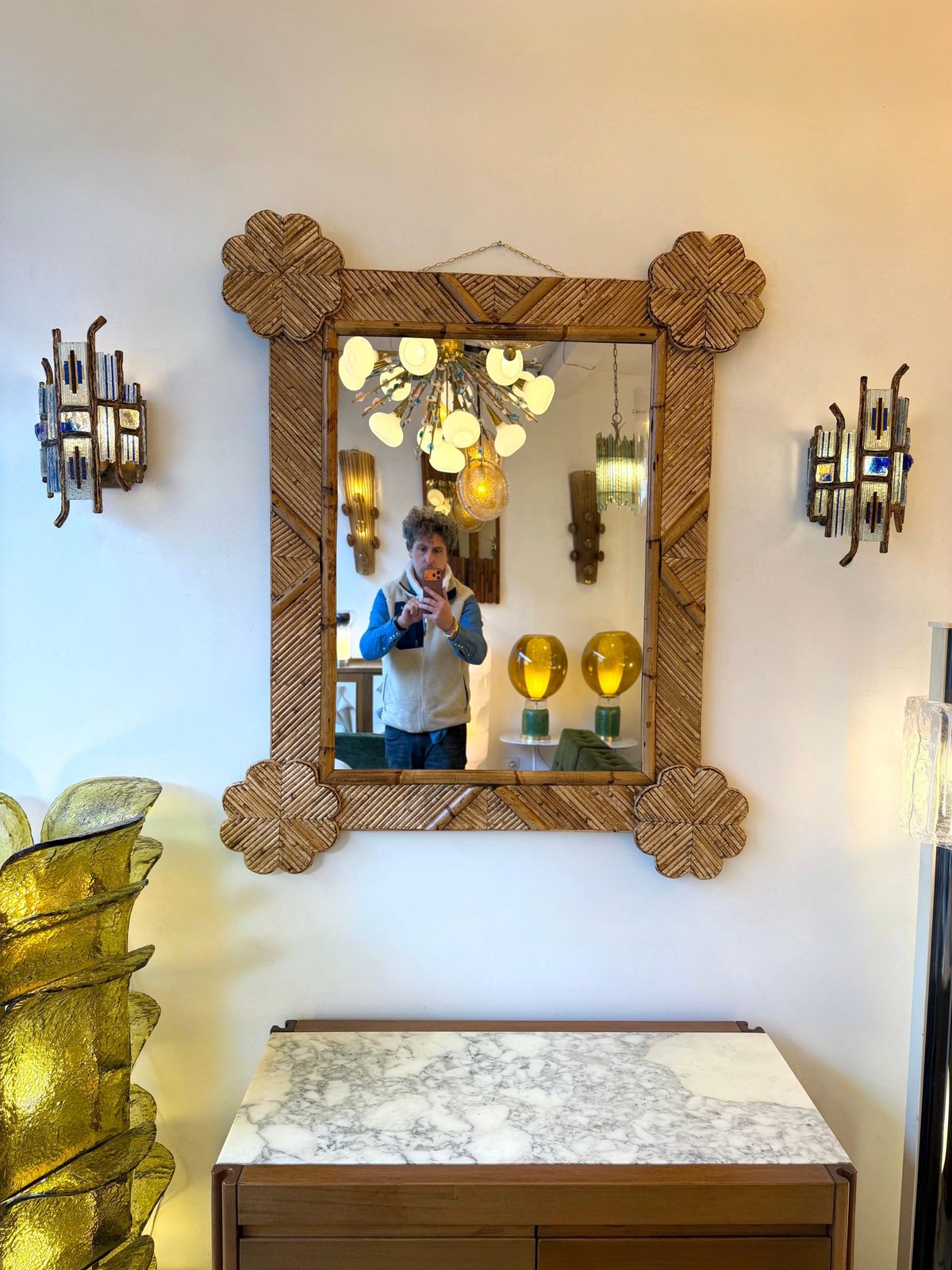 photo for sale Bamboo And Rattan Mirror By Vivai Del Sud. Italy, 1970s
