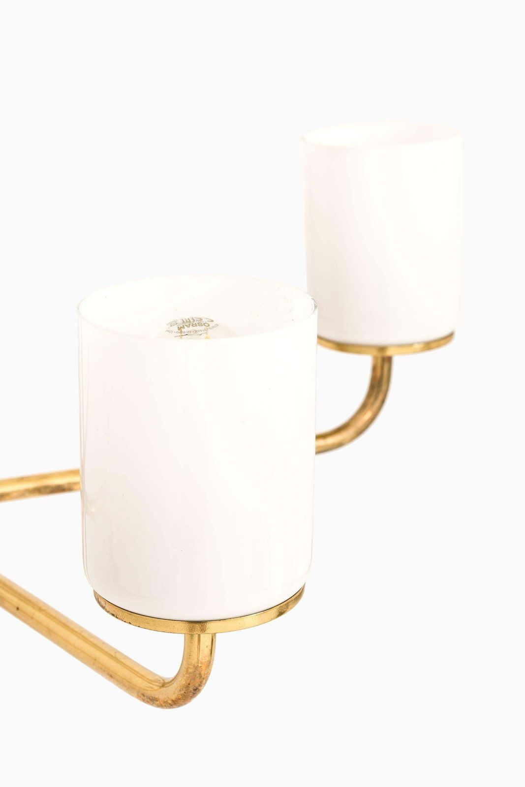 Ceiling Lamp In Brass And Opaline Glass In The Manner Of Paavo Tynell, 1950's photo buy
