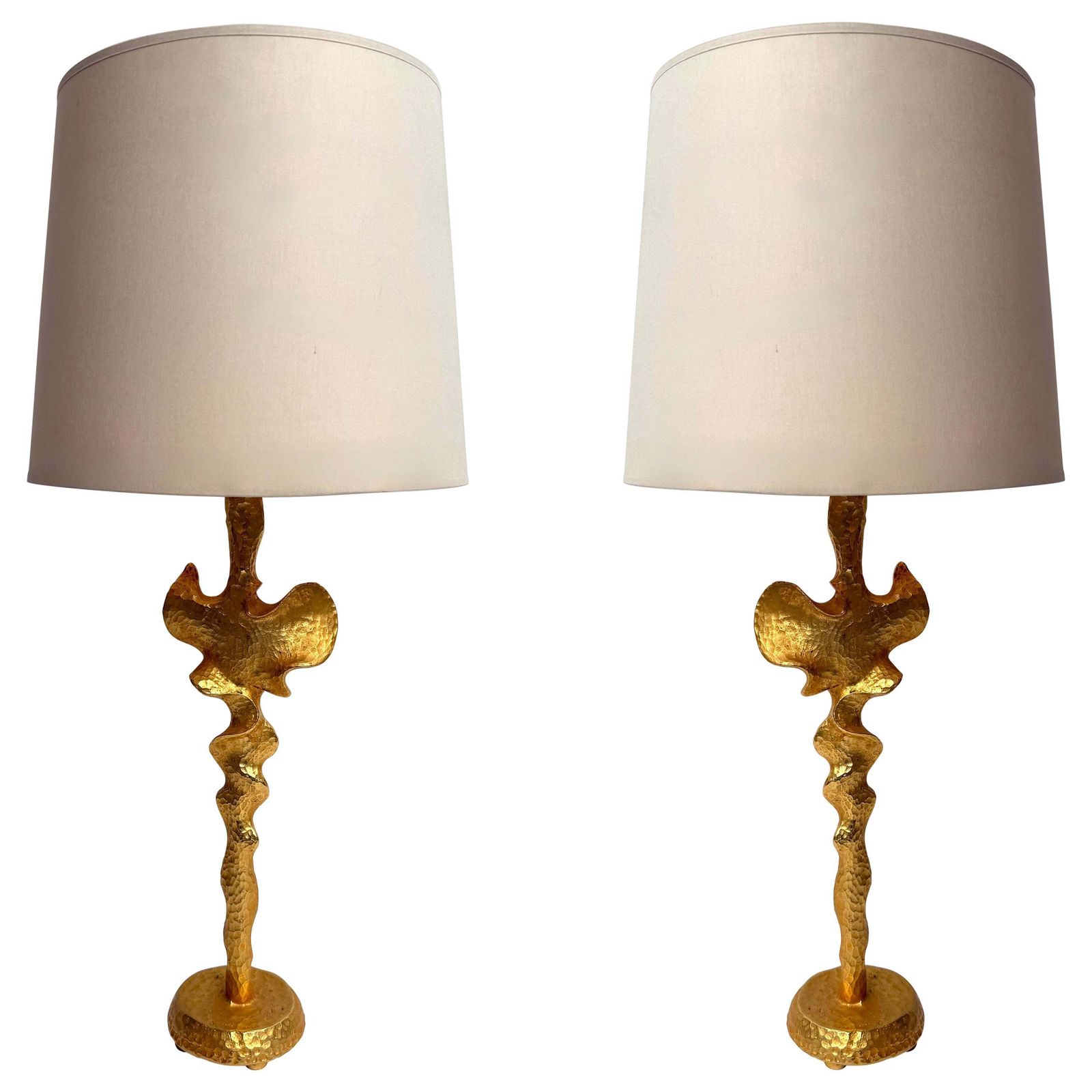 Pair Of Lamps Gilt Metal By Nicolas De Waël For Fondica, France, 2000s