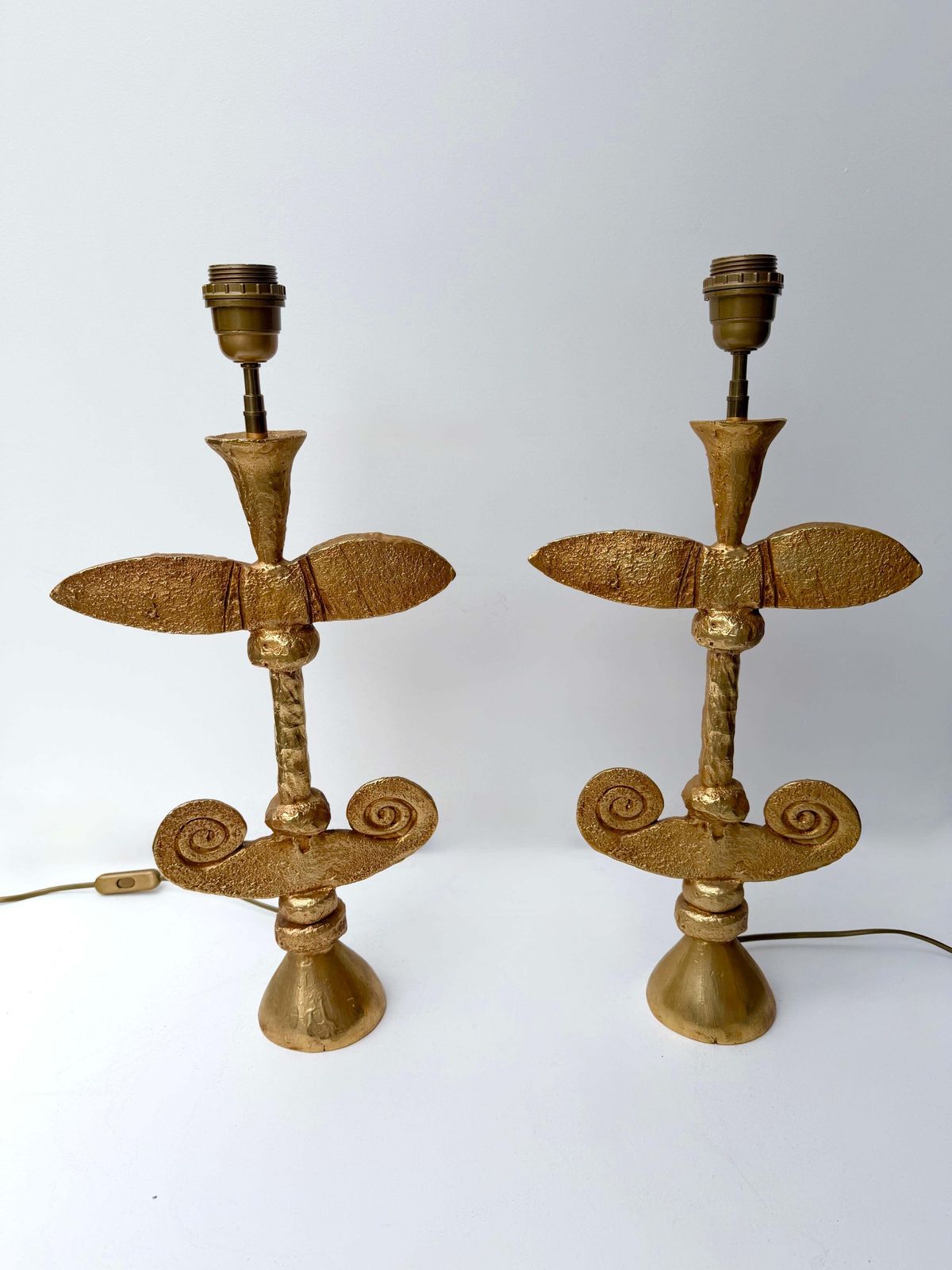 Pair Of Lamps Gilt Metal By Pierre Casenove For Fondica, France, 1990s photo Lighting