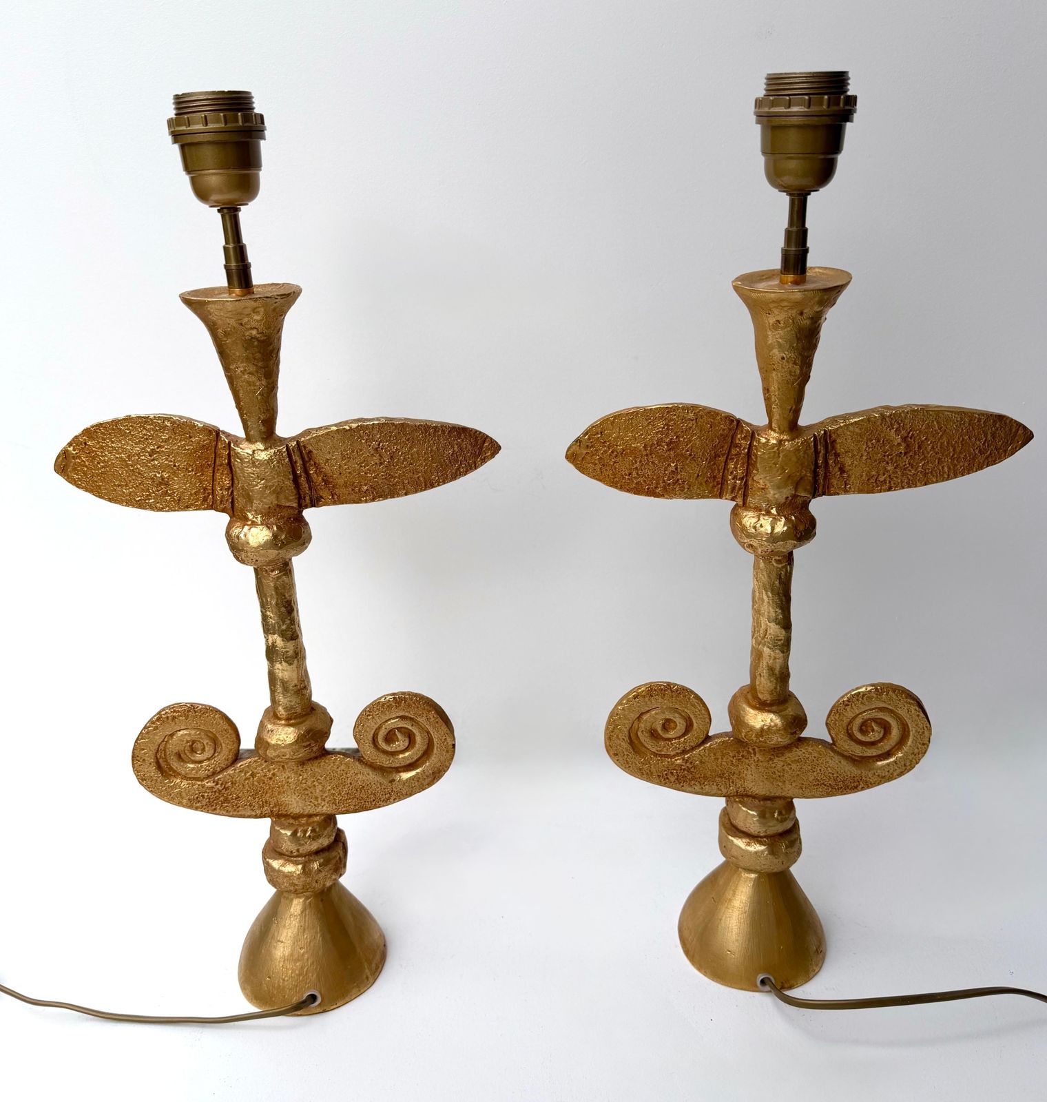 Lighting Pair Of Lamps Gilt Metal By Pierre Casenove For Fondica, France, 1990s photo