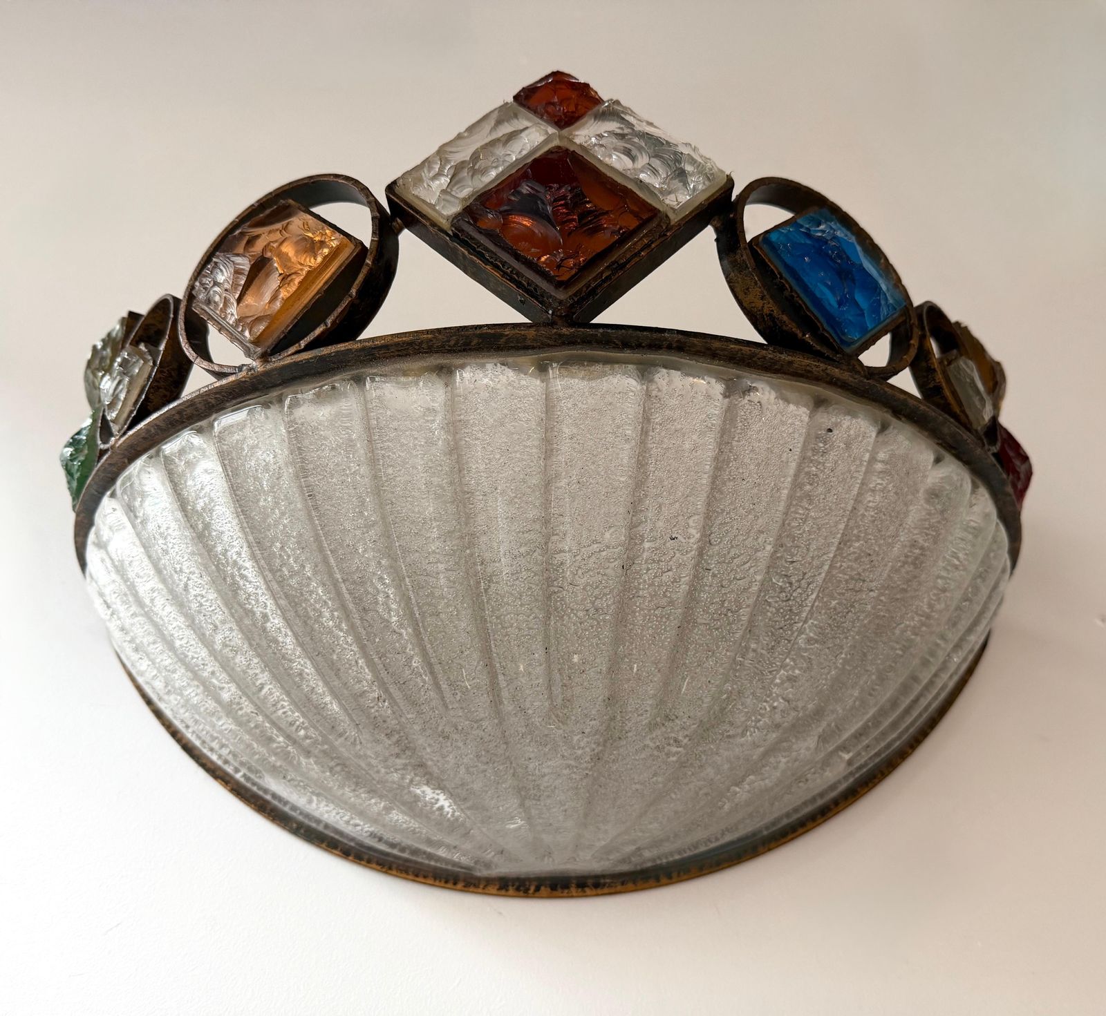 photo furniture Hammered Glass Wrought Iron Murano Glass Sconce By Longobard, Italy, 1970s