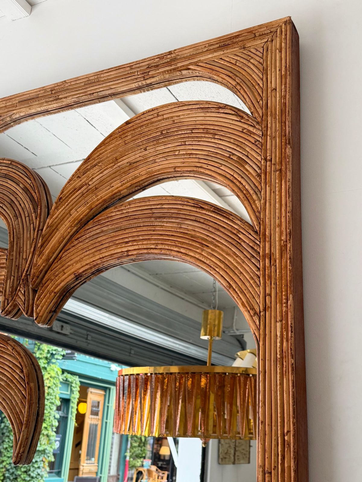 Large Rattan Palm Tree Mirror By Vivai Del Sud. Italy, 1970s photo buy