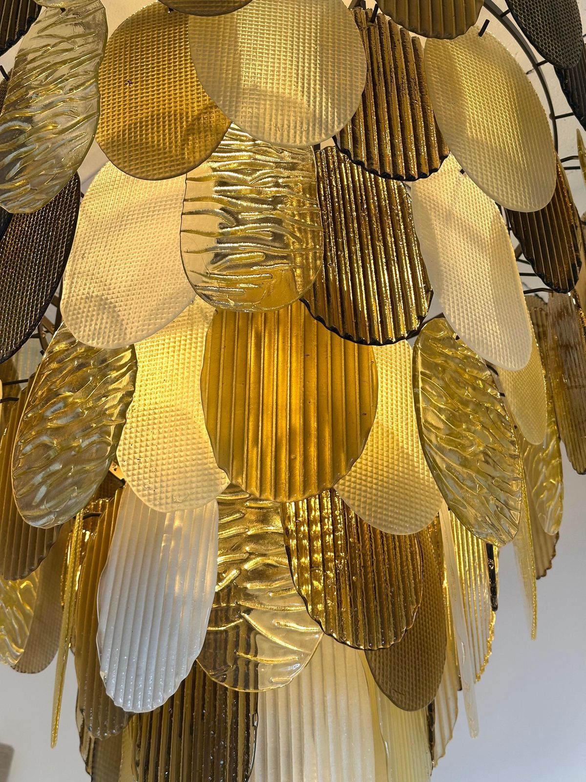 Large Contemporary Chandelier Tan Brown Tapestry Murano Glass By Ad, Italy photo vinterior