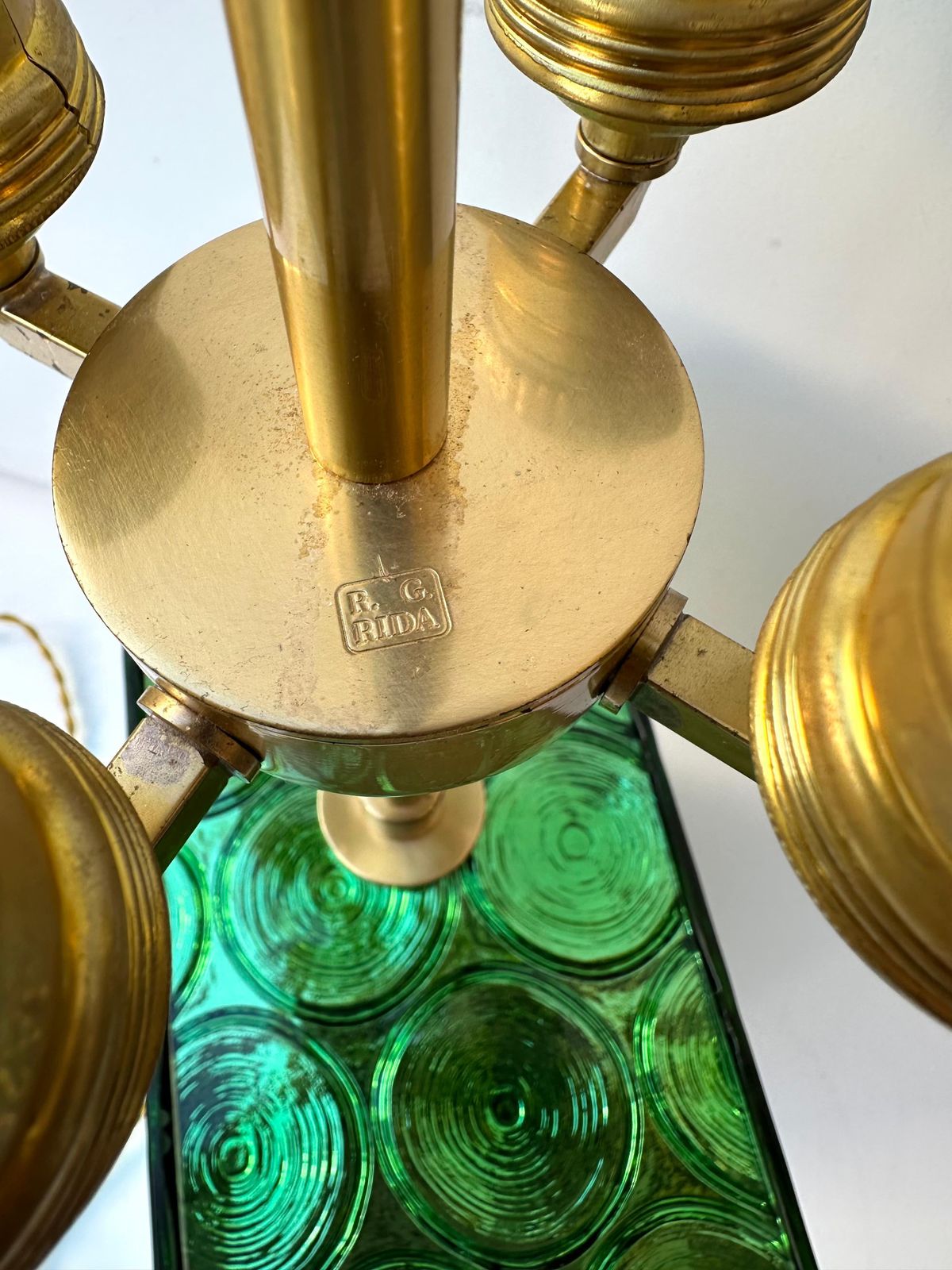 Contemporary Pair Of Brass And Murano Glass Lamps By Roberto Giulio Rida, Italy photo furniture