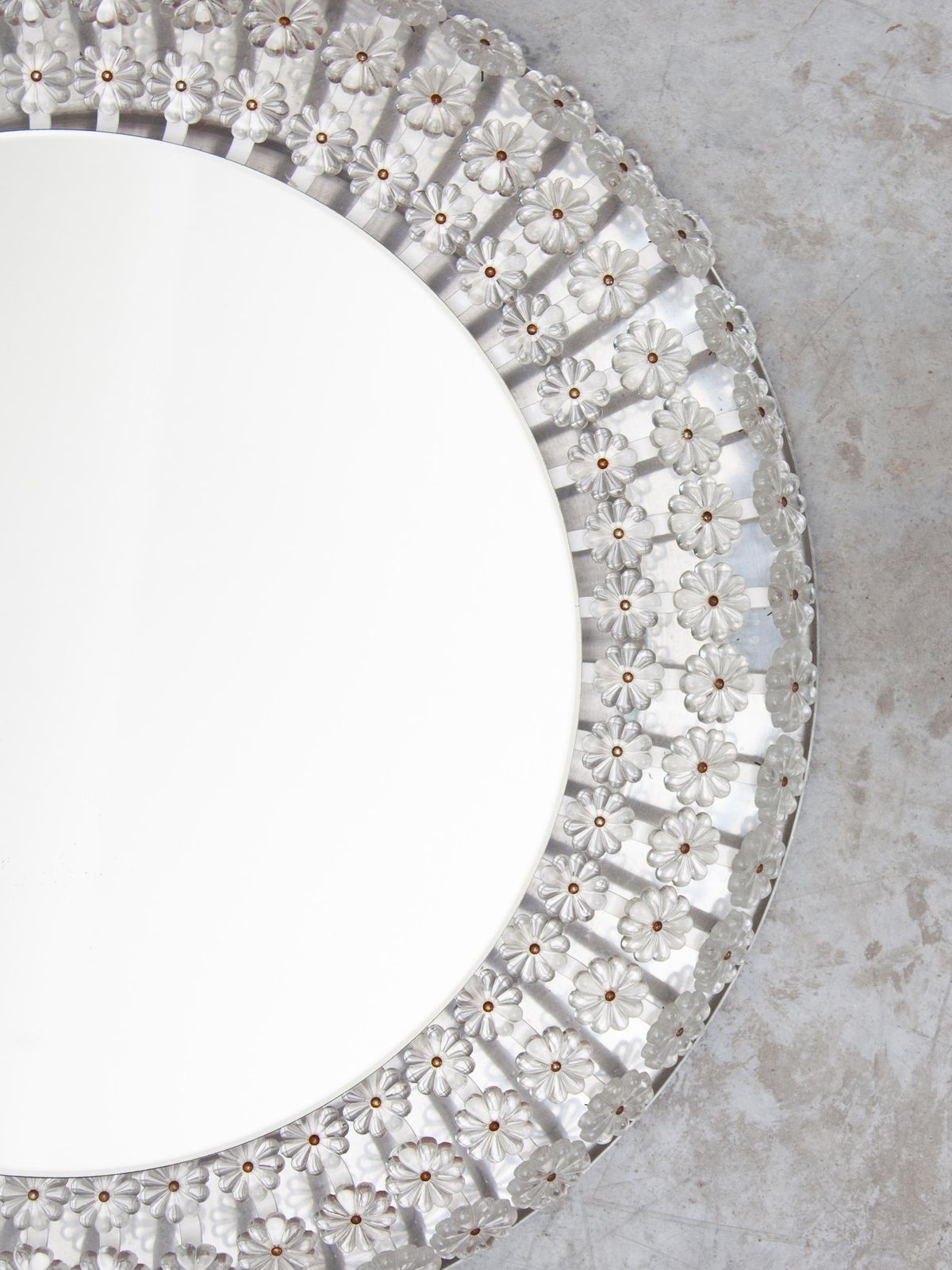 Flowers Vintage Round Backlit Wall Mirror Mid Century Modern Emil Stejnar 1960s photo Lighting