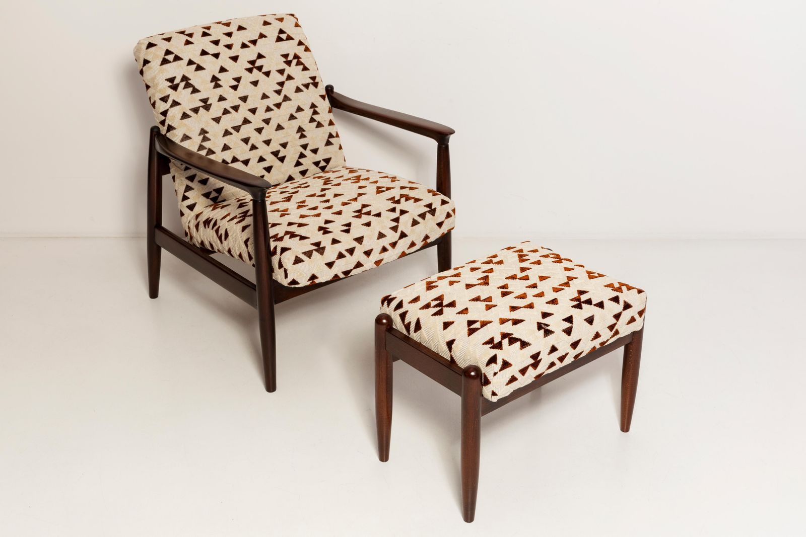 Mid Century Gfm 64 Armchair And Stool, E. Homa, Drawing Jacquard By Dedar, 1960s photo furniture