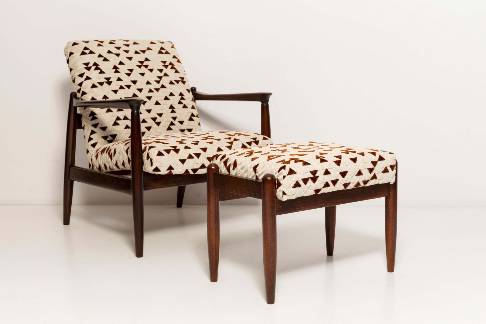 Mid Century Gfm 64 Armchair And Stool, E. Homa, Drawing Jacquard By Dedar, 1960s photo for sale