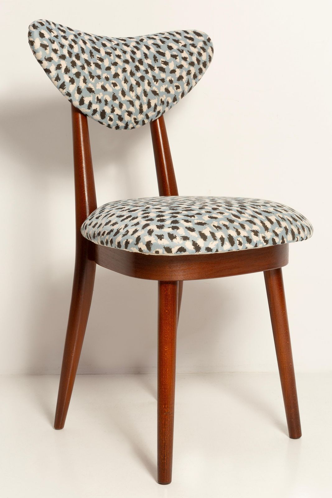 Eight Mid Century Heart Chairs In Blue Leopard By Pierre Frey, Europe, 1960s photo furniture