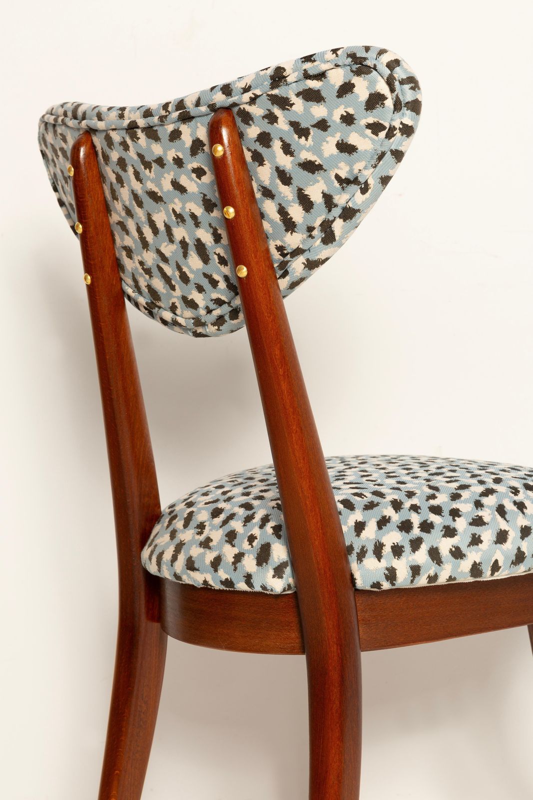 Eight Mid Century Heart Chairs In Blue Leopard By Pierre Frey, Europe, 1960s photo 8404.0