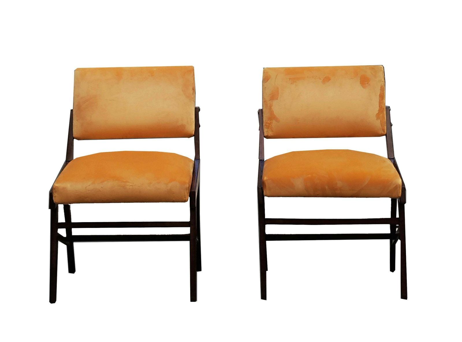 Ico Parisi Style Pair Of Wood And Velvet Chairs, Italy 1960s photo furniture