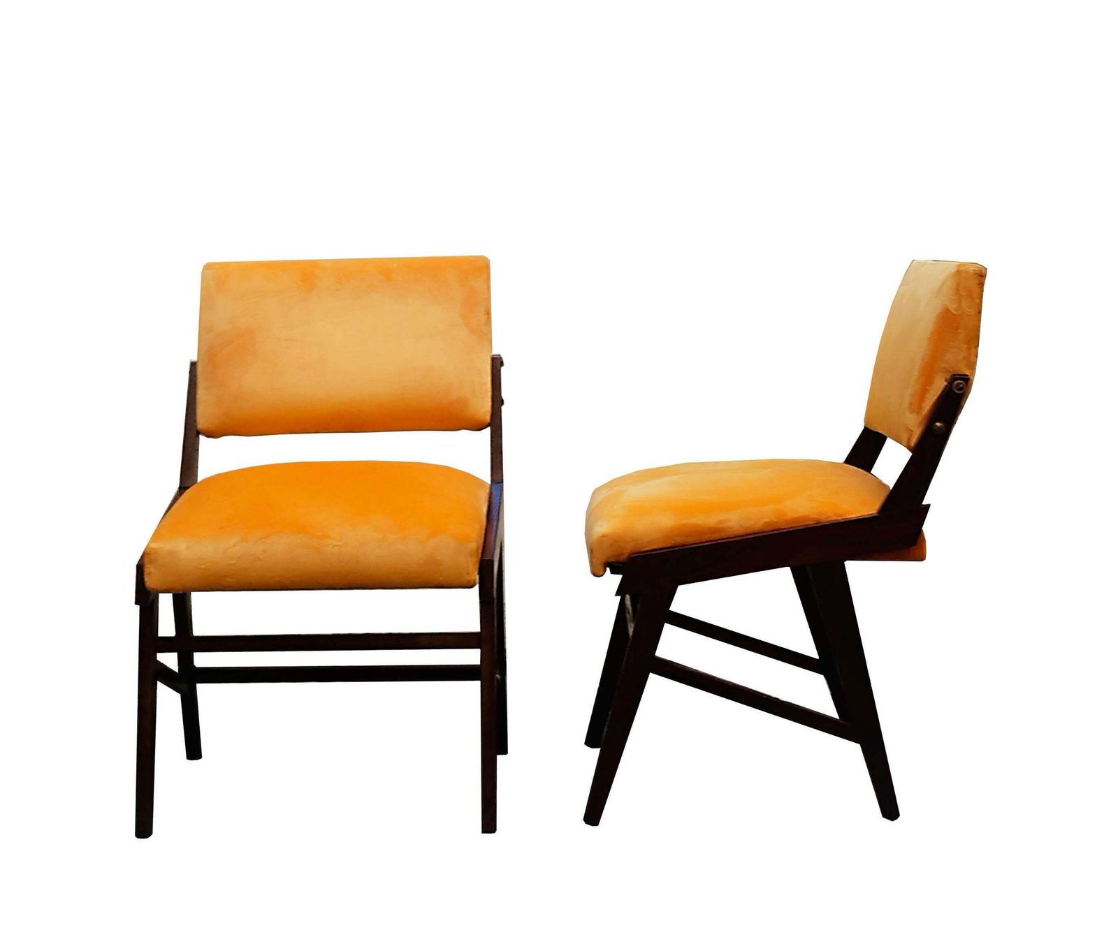 Ico Parisi Style Pair Of Wood And Velvet Chairs, Italy 1960s photo for sale