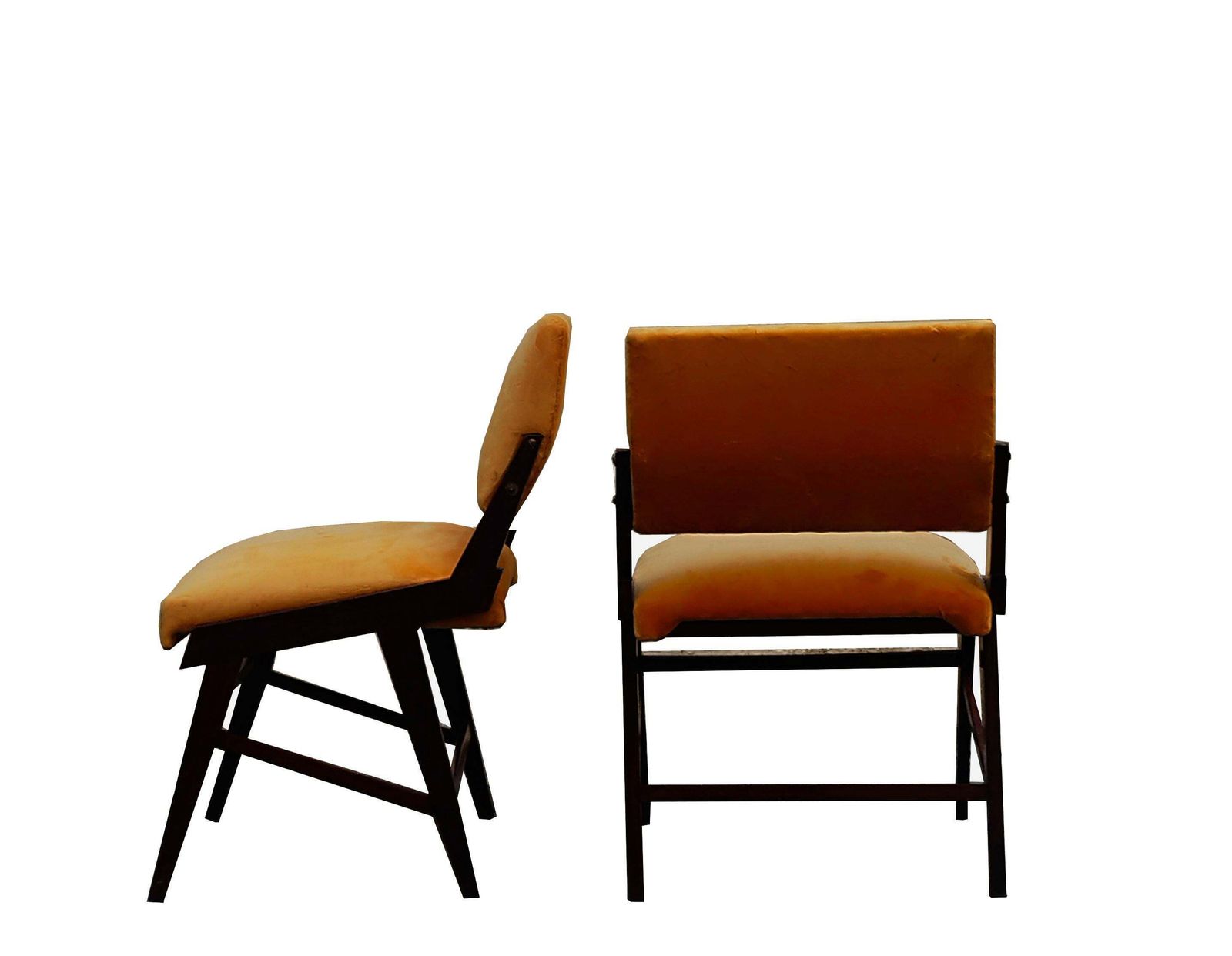 Ico Parisi Style Pair Of Wood And Velvet Chairs, Italy 1960s photo Furniture