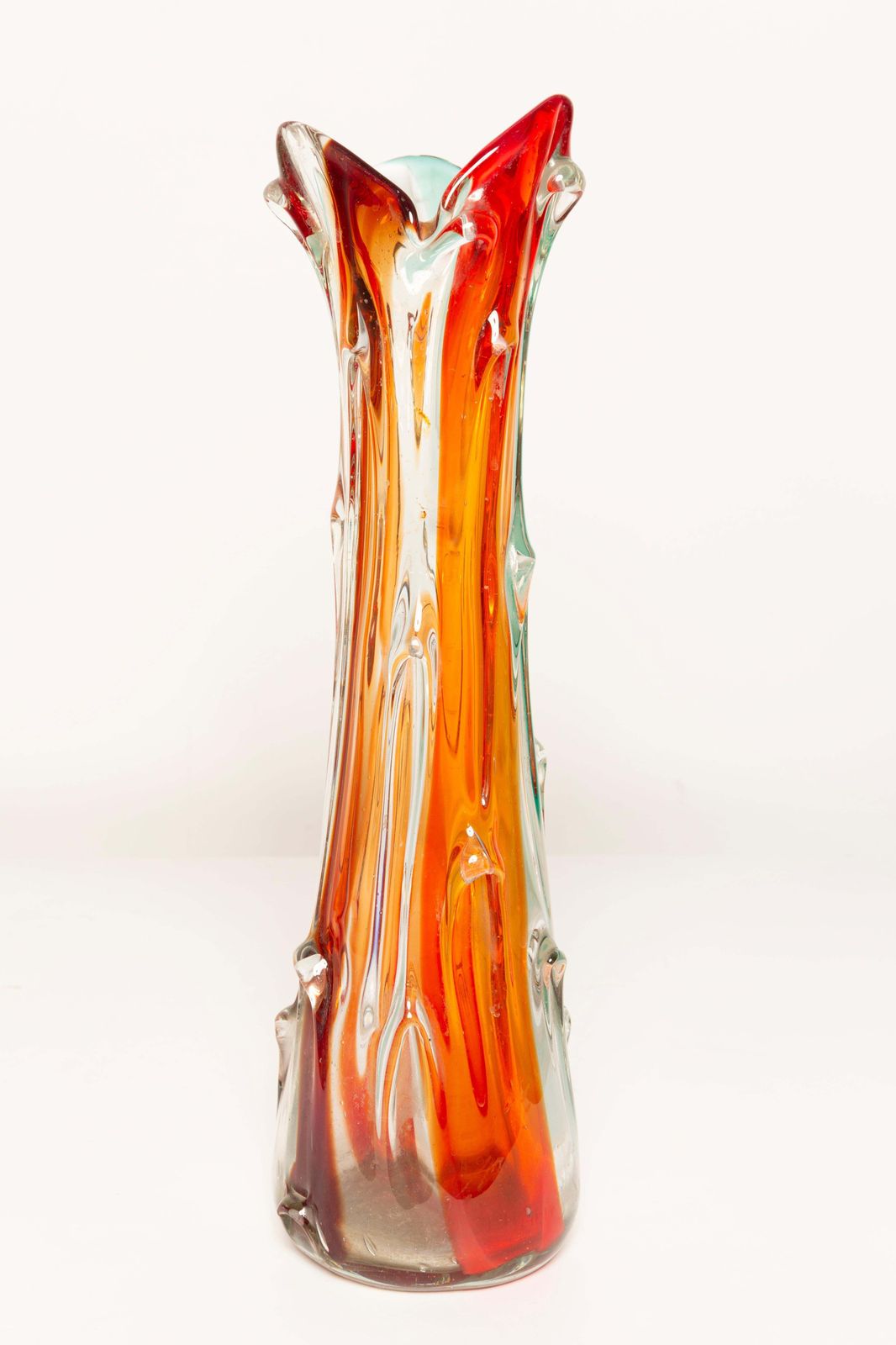 Mid Century Artistic Glass Orange Vase, Tarnowiec, Sulczan, Europe, 1970s photo vintage