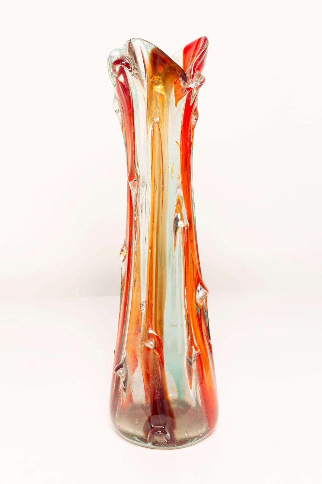 photo furniture Mid Century Artistic Glass Orange Vase, Tarnowiec, Sulczan, Europe, 1970s