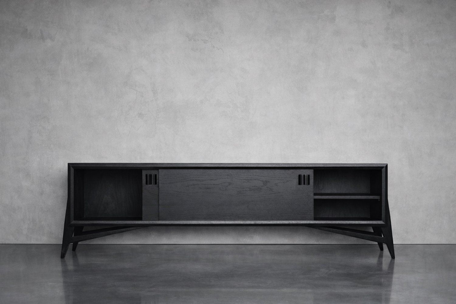 Mid Century Scandinavian Modern Dark Oak Sideboard With Wooden Handles, 1960s photo 6930.0