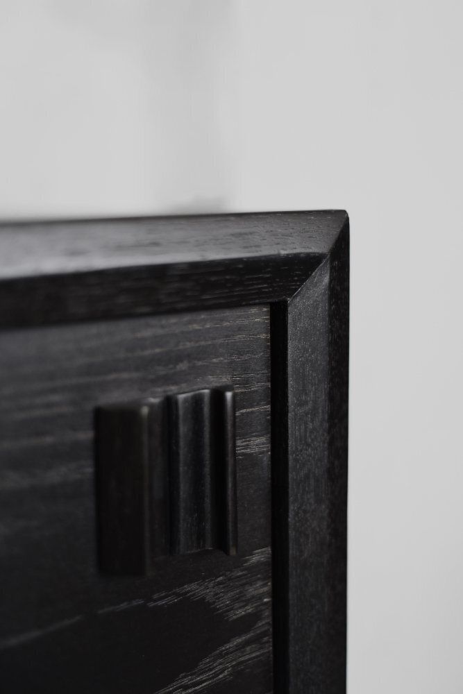 photo vintage Mid Century Scandinavian Modern Dark Oak Sideboard With Wooden Handles, 1960s