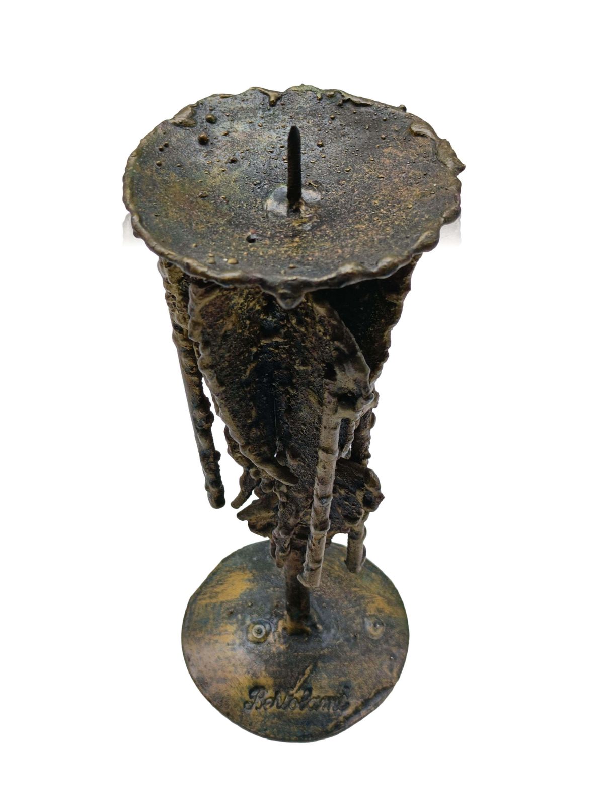 Brutalist Candleholder In Cast Metal, Italy 1950s photo for sale