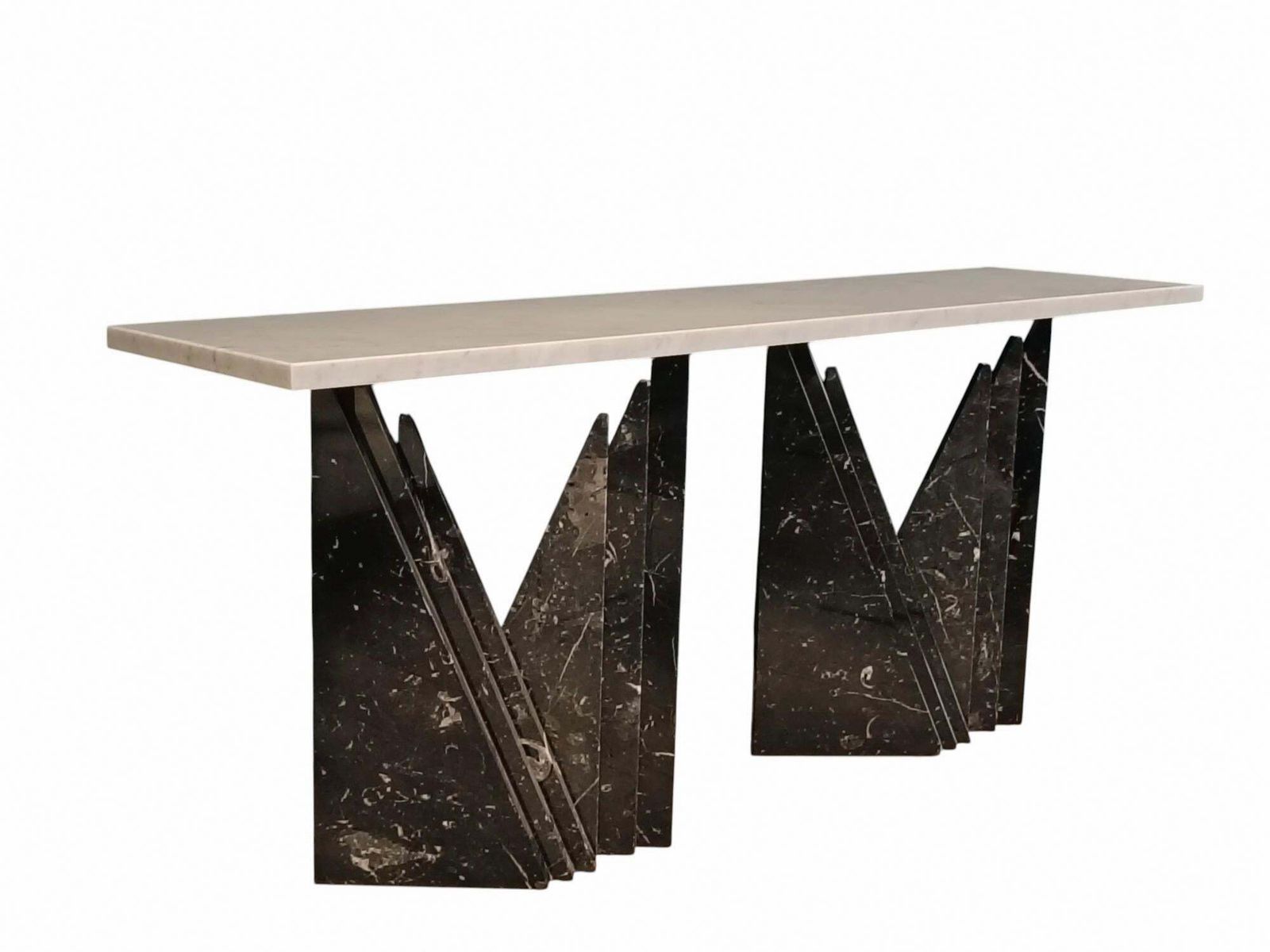 Marble Console Table, Black Marquinia Bases And White Carrara Top, Italy 1980s photo furniture