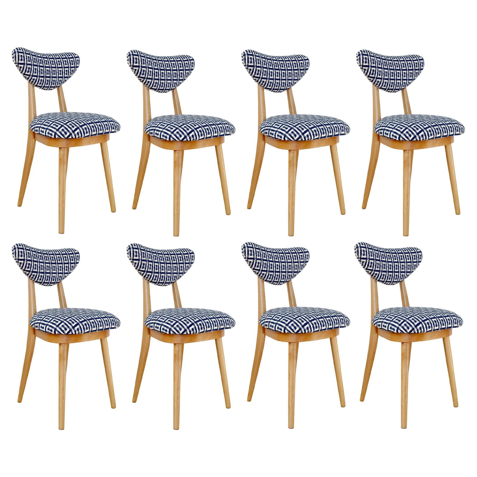 Set Van Acht Mid Century Hartstoelen In Hsh Jacquard Van Dedar, Europa, Jaren 1960