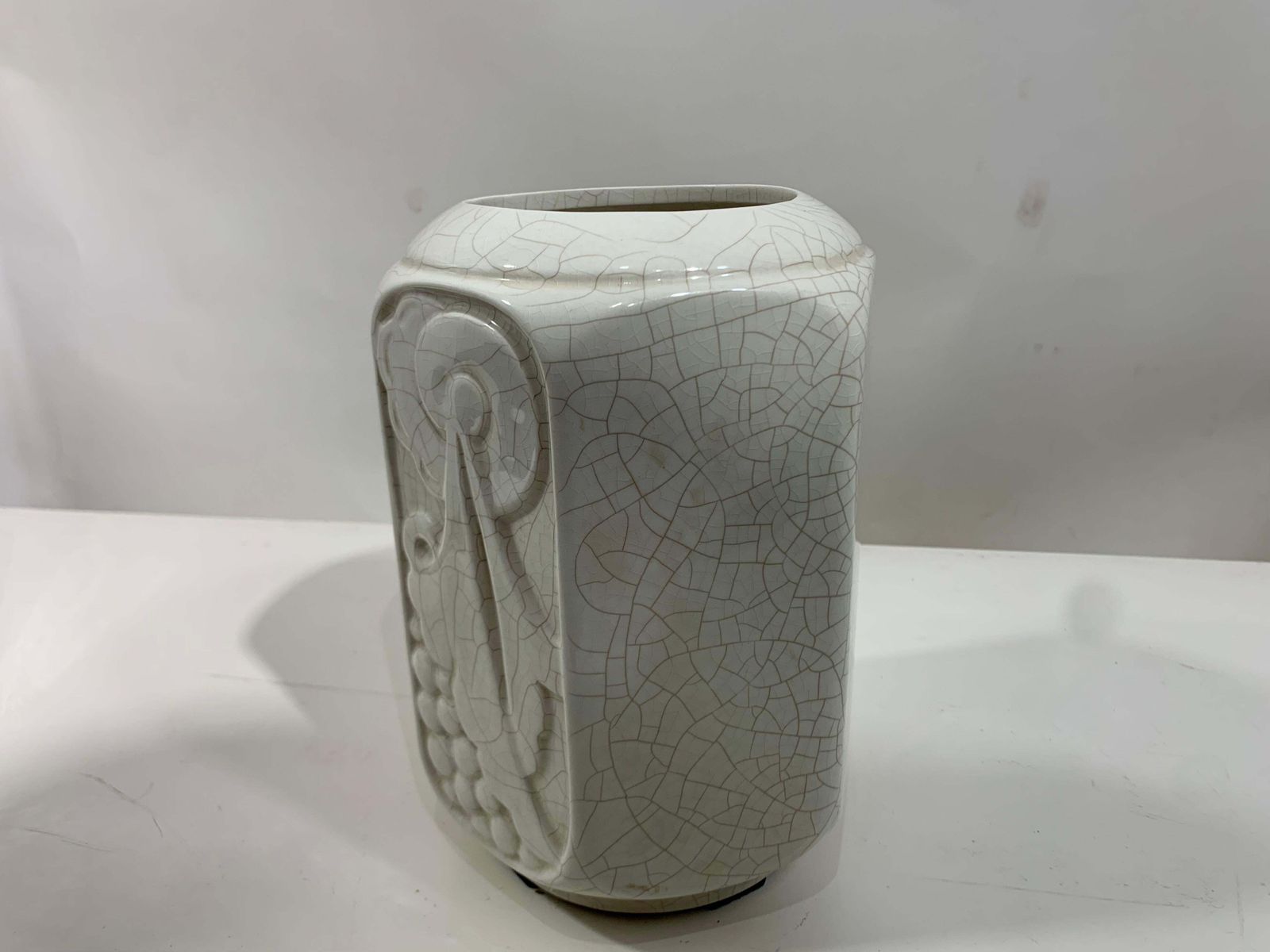 Art Deco Enameled Ceramic Vases, Geometric Design, France, 1930s photo vinterior