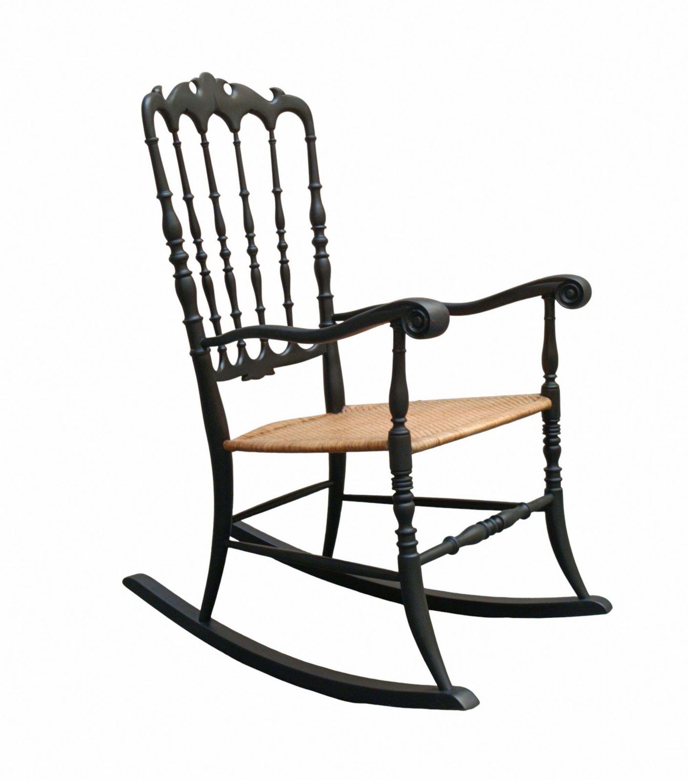 F.Lli Podesta' Rocking Chair "Chiavari" In Wood And Wicker, Italy 1950s photo for sale