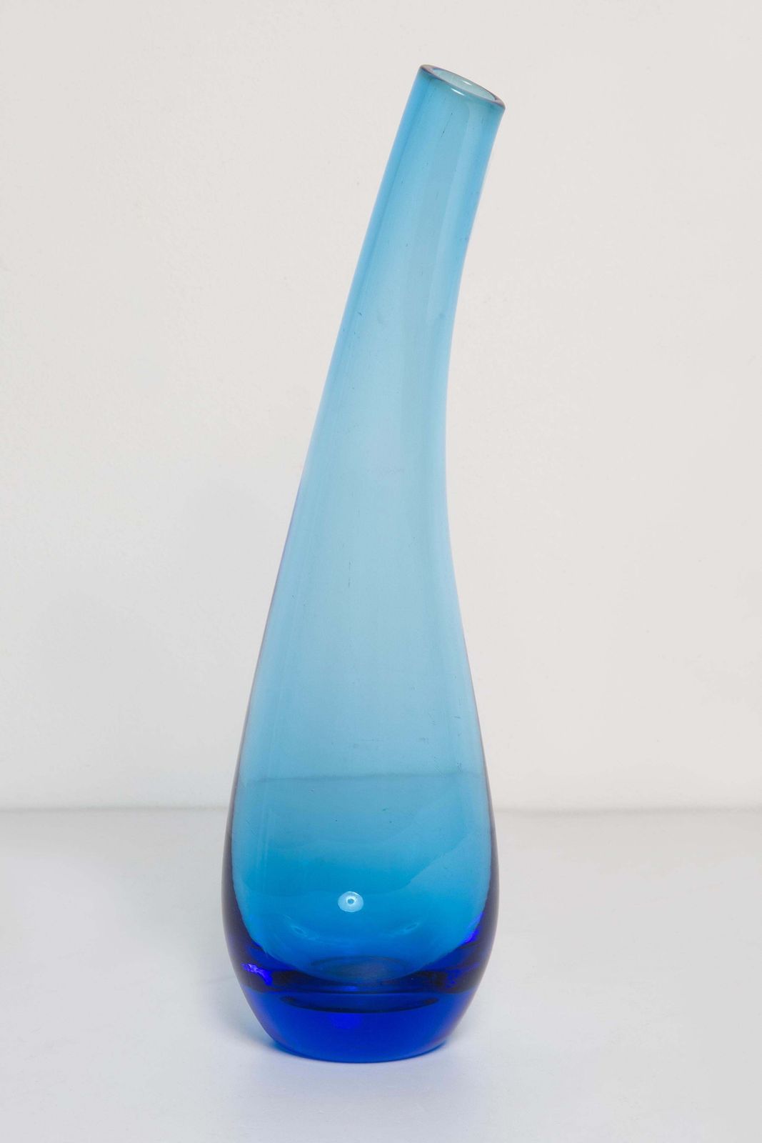 Slim Mid Century Vintage Blue Glass Vase, Europe, 1960s photo 64.0