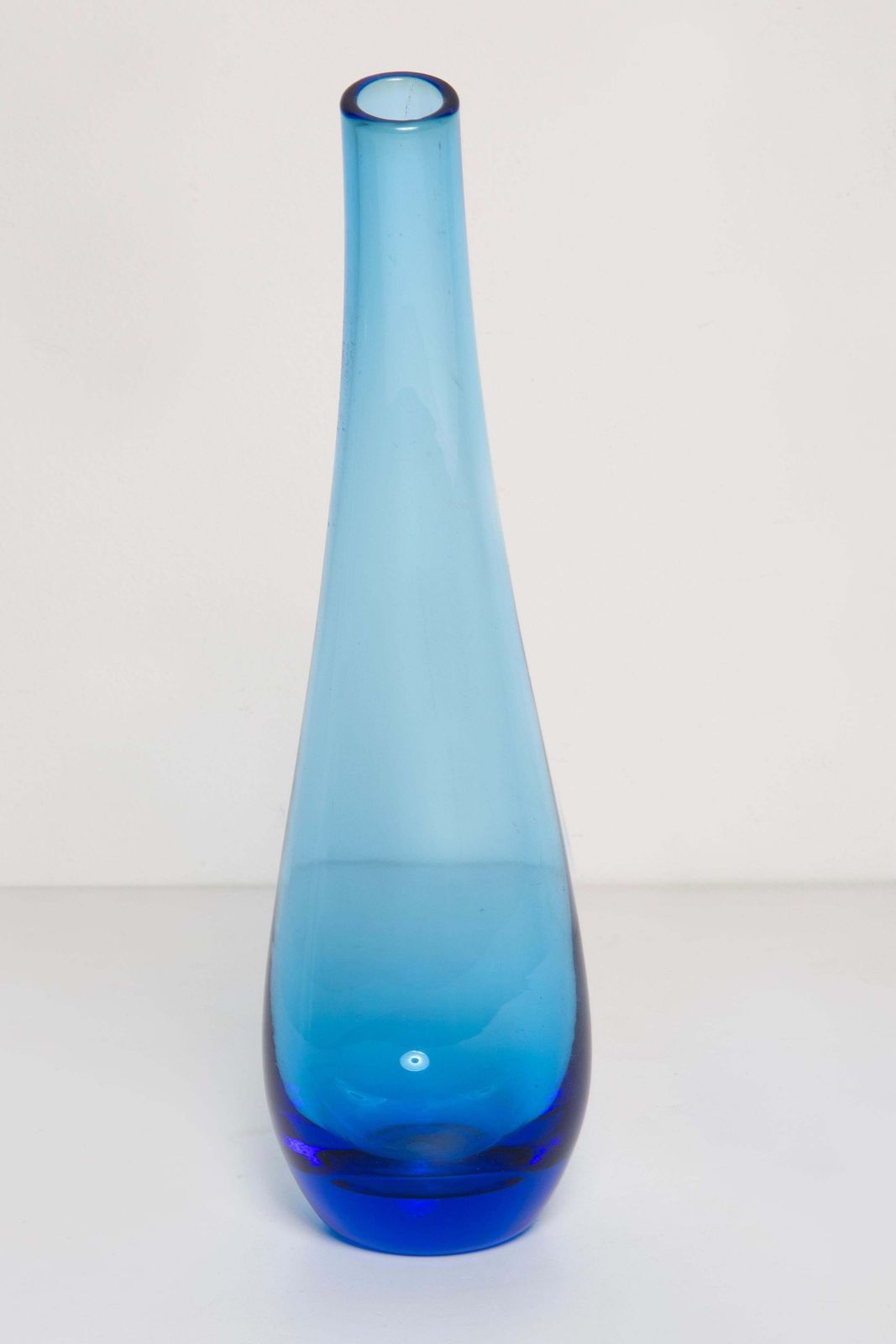 Slim Mid Century Vintage Blue Glass Vase, Europe, 1960s photo vinterior