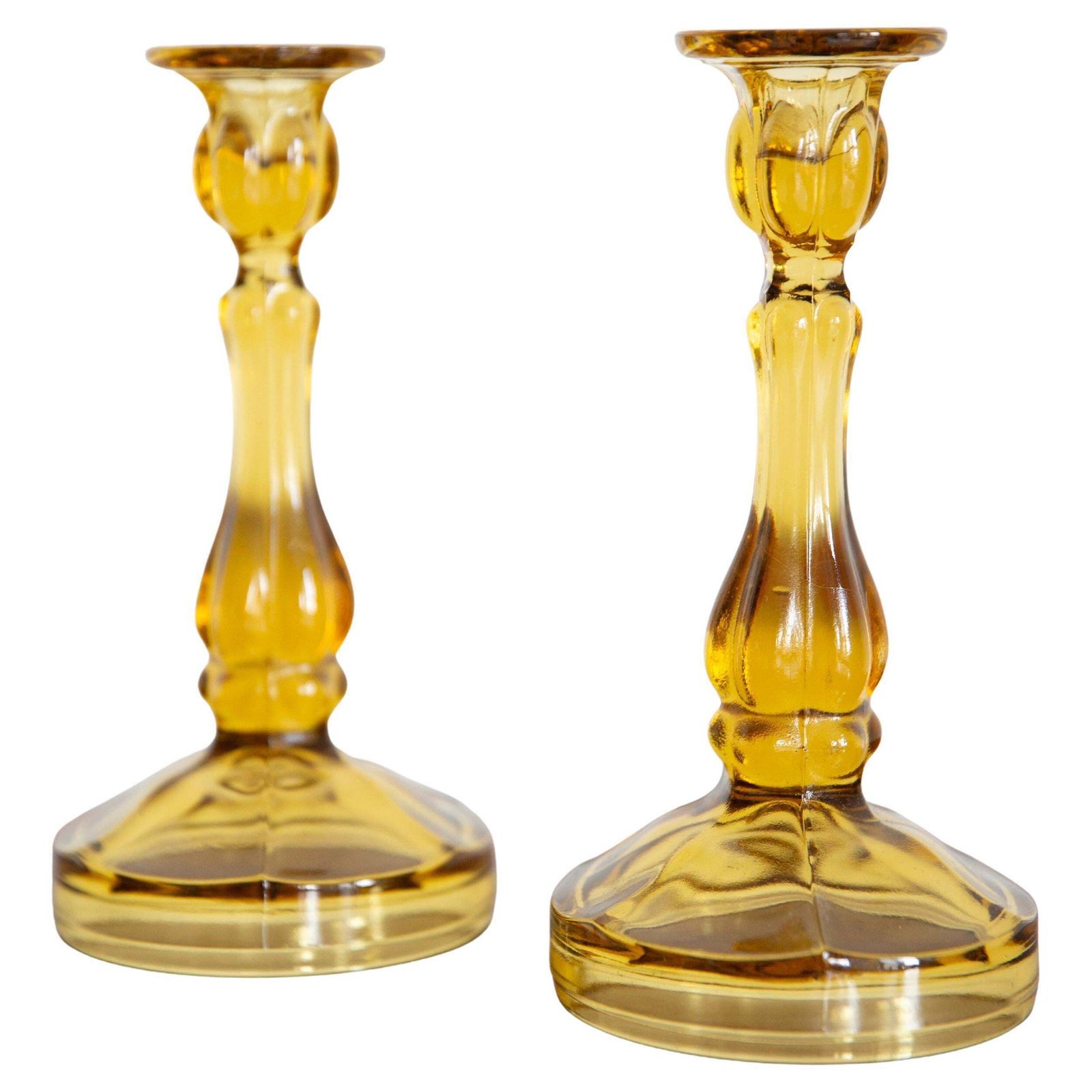 Set Of Two Mid Century Yellow Glass Candlesticks, Europe, 1960s