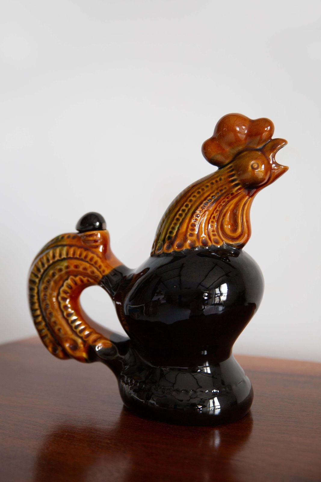 Mid Century Brown Cock Decanter Carafe, Ceramic, Europe, 1960s photo furniture