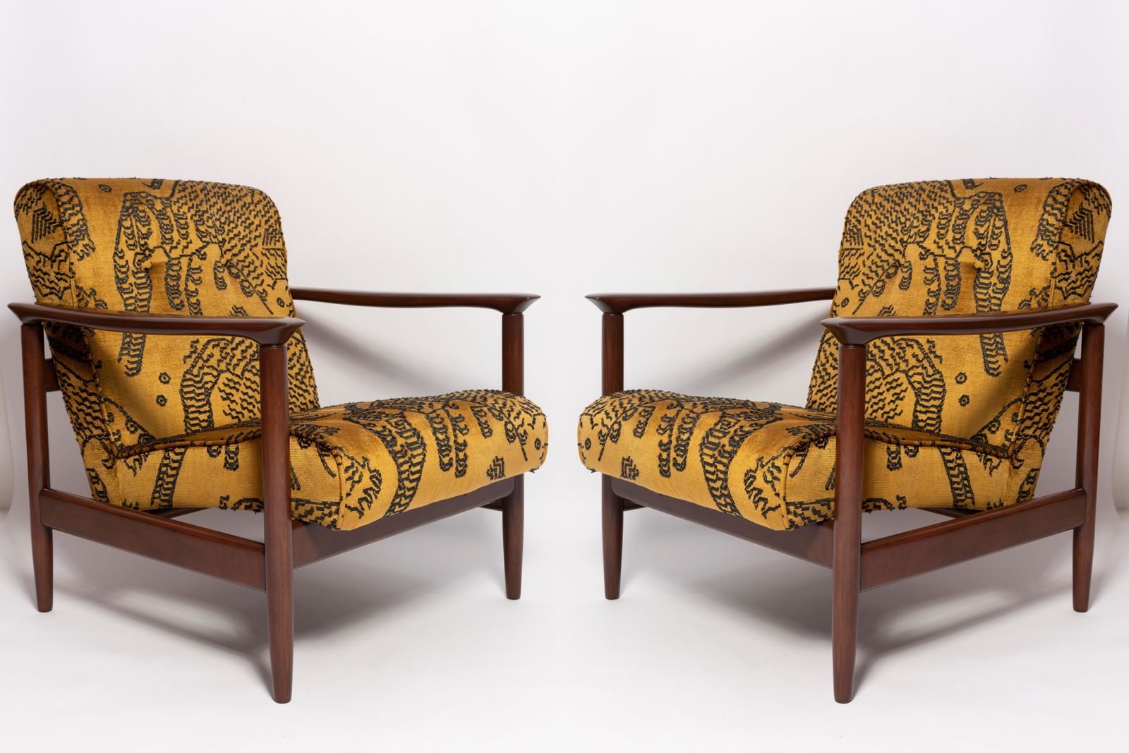 Pair Of Midcentury Tiger Velvet Armchairs, Gfm 142, Edmund Homa, Europe, 1960s photo furniture