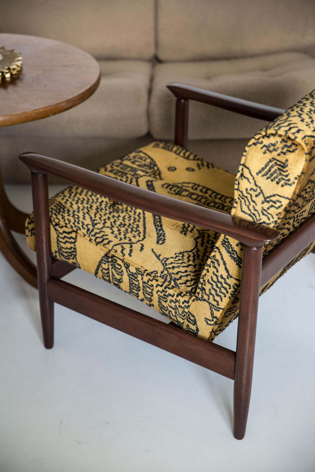 photo for sale Pair Of Midcentury Tiger Velvet Armchairs, Gfm 142, Edmund Homa, Europe, 1960s