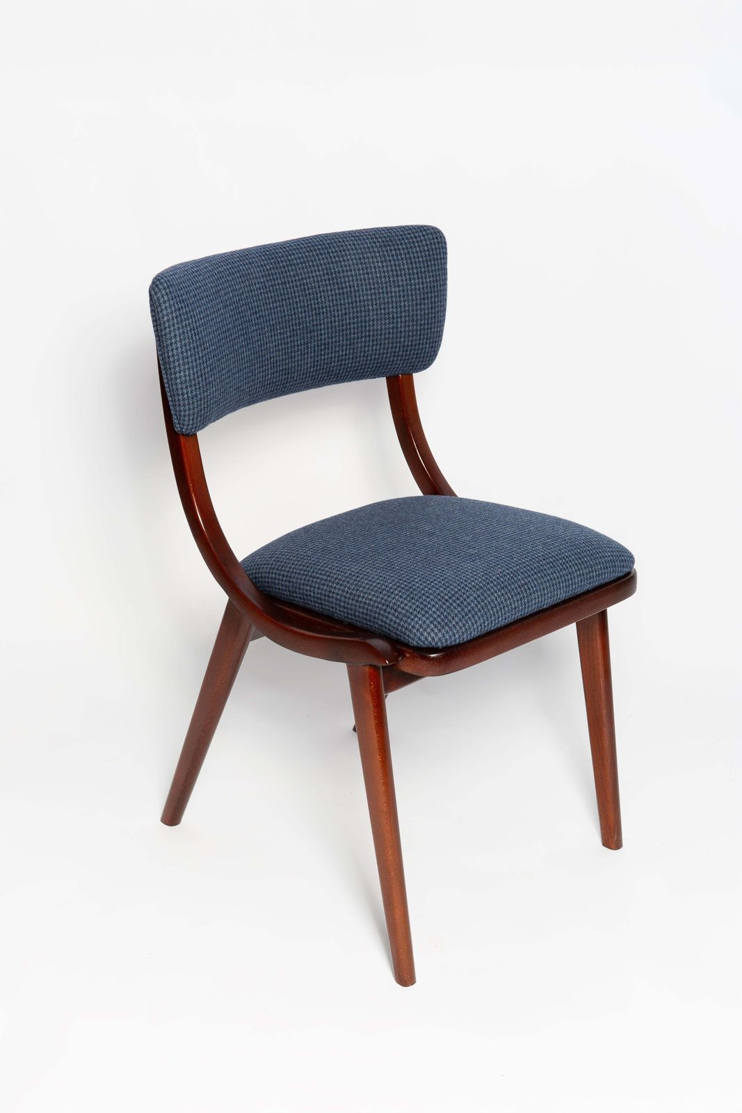 Mid Century Modern Bumerang Chair, Navy Cheerful Check Wool, Poland, 1960s photo furniture