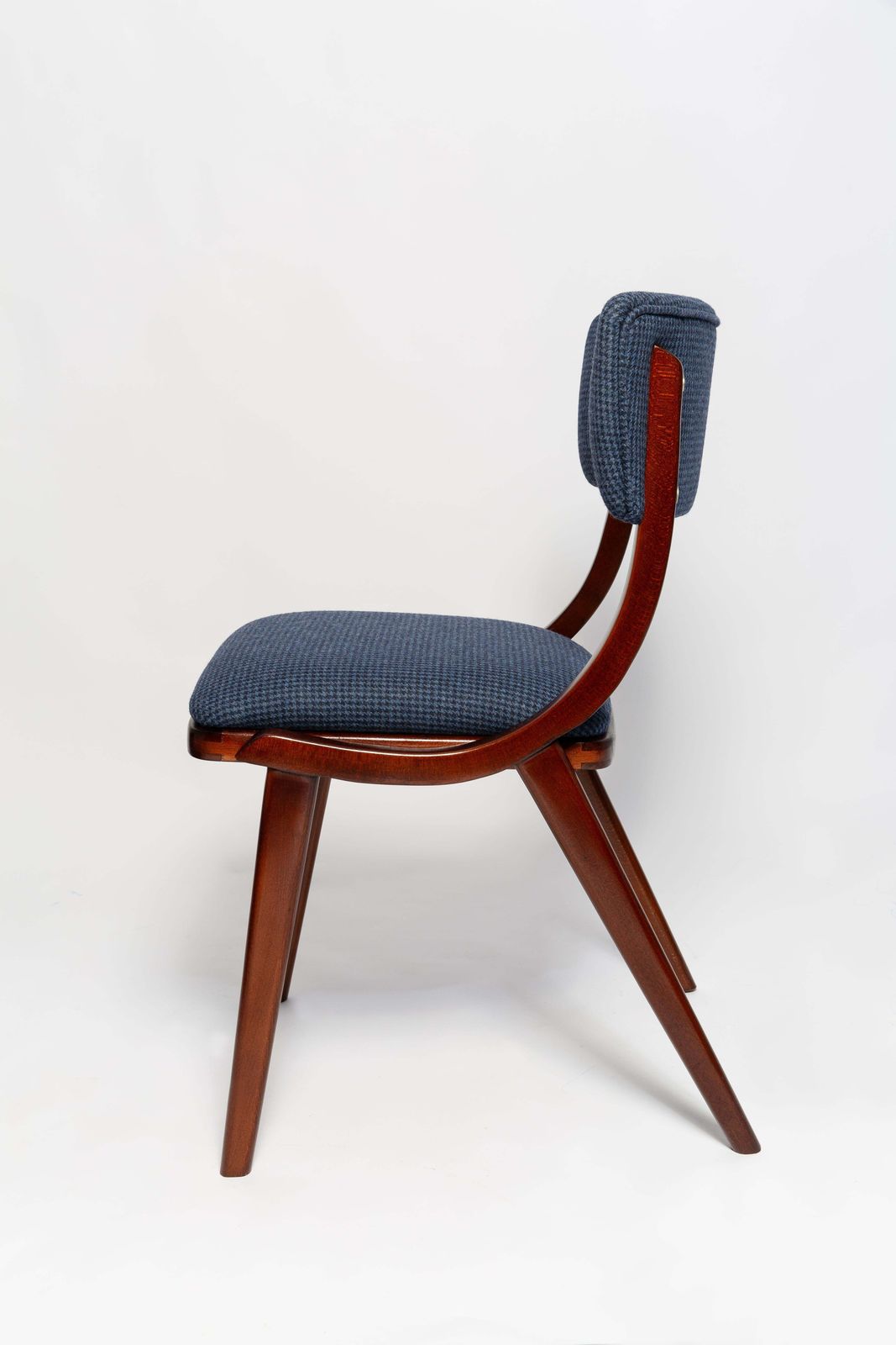 Mid Century Modern Bumerang Chair, Navy Cheerful Check Wool, Poland, 1960s photo vintage