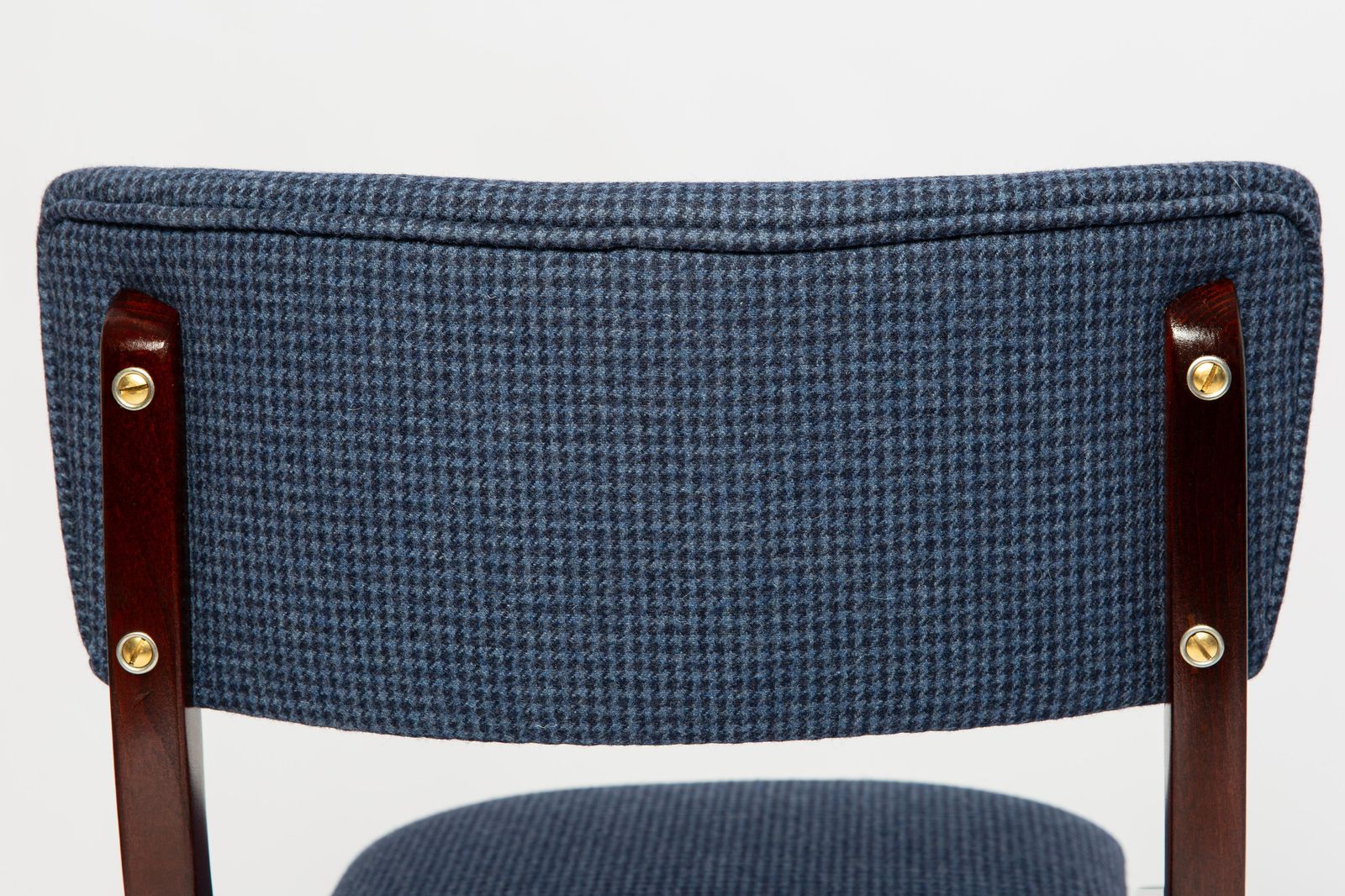 Six Mid Century Modern Bumerang Chairs, Navy Cheerful Check Wool, Poland, 1960s photo vinterior