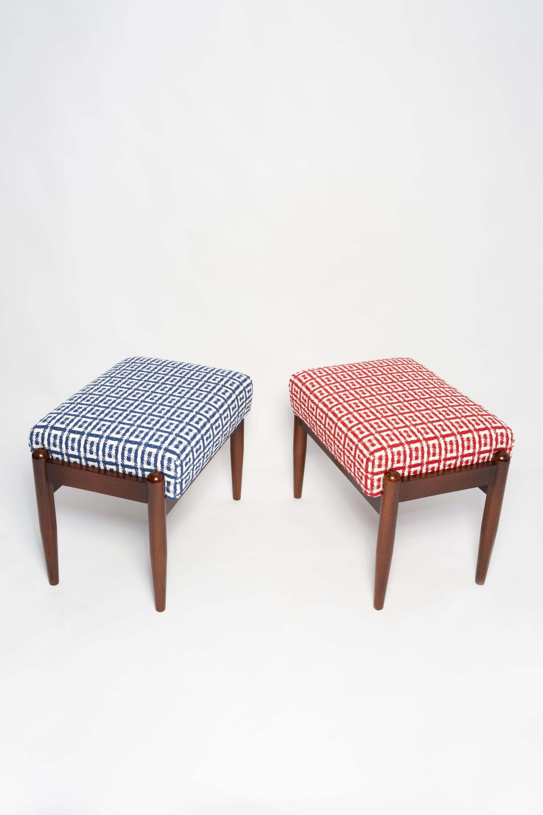Pair Of Mid Century Gfm Stools In Tweed Jacquard Dedar, E. Homa, Europe, 1960s photo vinterior