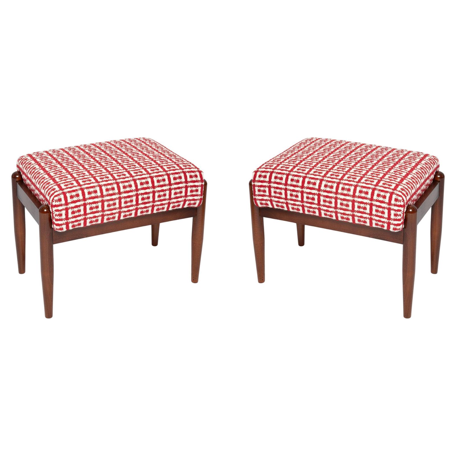 Pair Of Mid Century Gfm Stools In Tweed Jacquard Dedar, E. Homa, Europe, 1960s