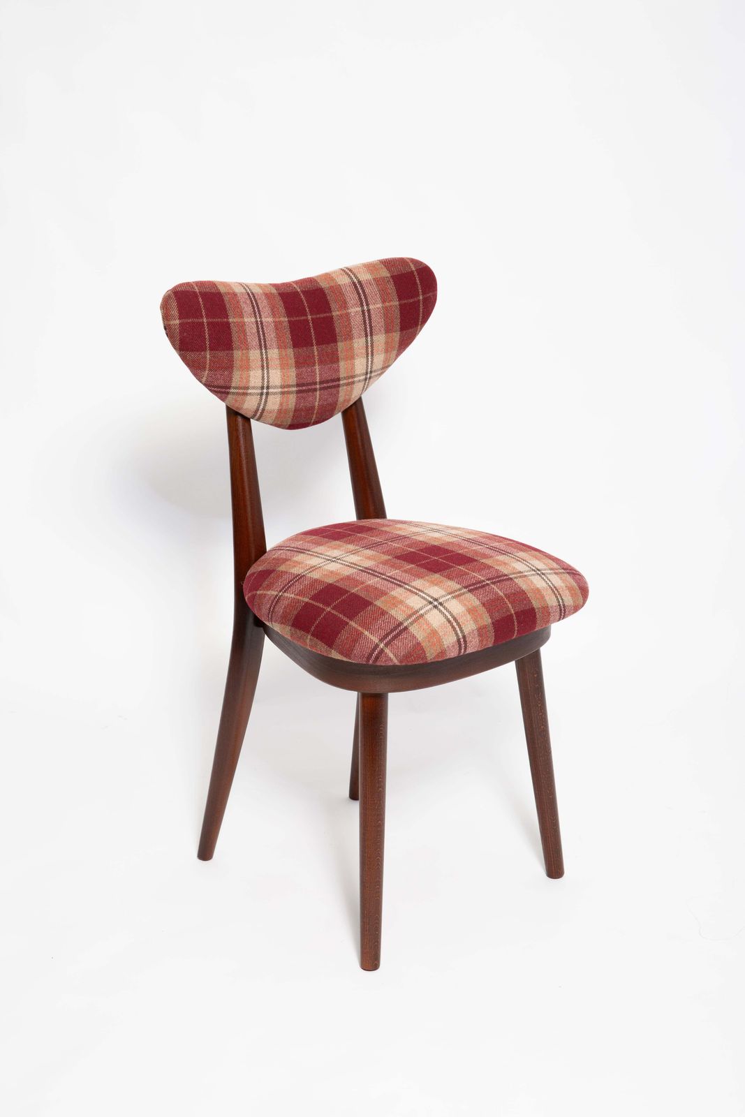 Mid Century Klassieke Schotse Tartan Hartvormige Stoel, Rood/Wijnrood, Europa, Ca. Jaren 1960 photo furniture