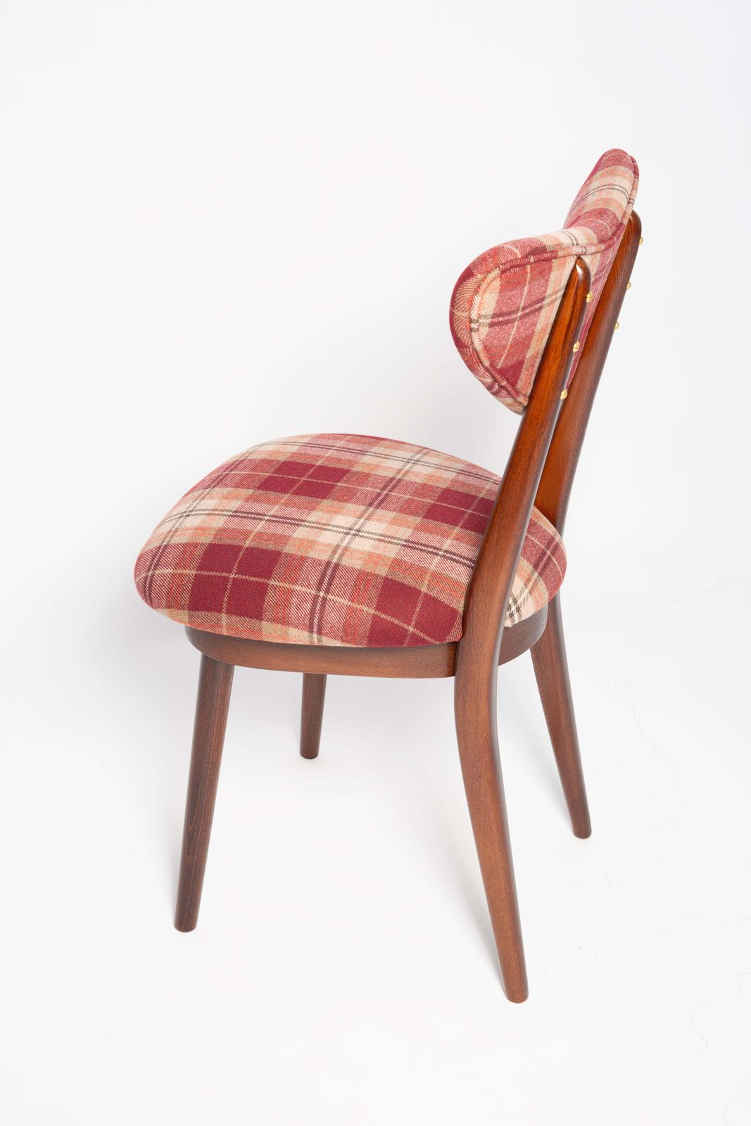 Furniture Ten Mid Century Red Wine Classic Scottish Pattern Heart Chairs, Europe, 1960s photo