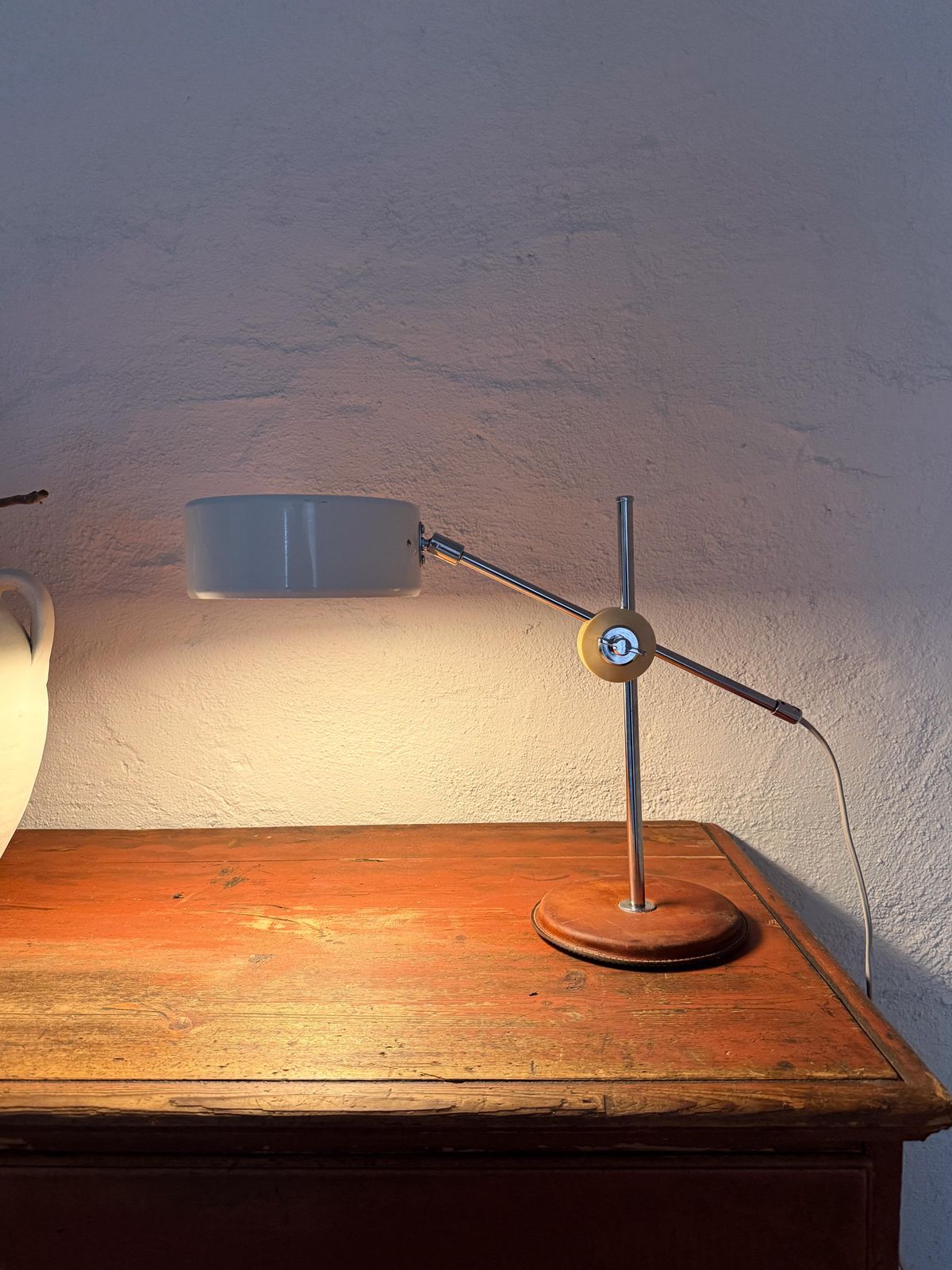 Vintage Midcentury Brown Leather Chrome Atelje Lyktan Desk Lamp, Sweden photo for sale