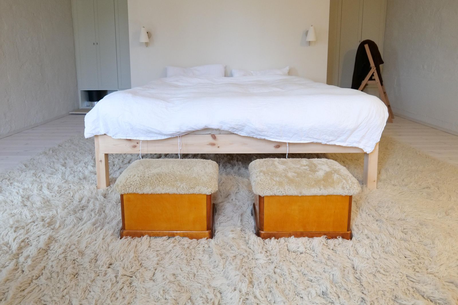 Swedish Art Deco Stools In Lacquered Birch And Sheepskin/Shearling Seat 1940s photo 3623.0