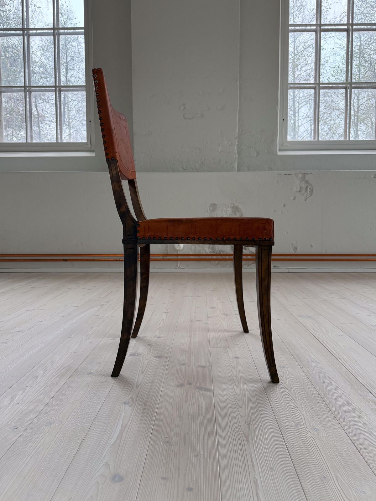 photo for sale Art Deco Swedish Chair Pine And Leather Carl Bergsten 1929