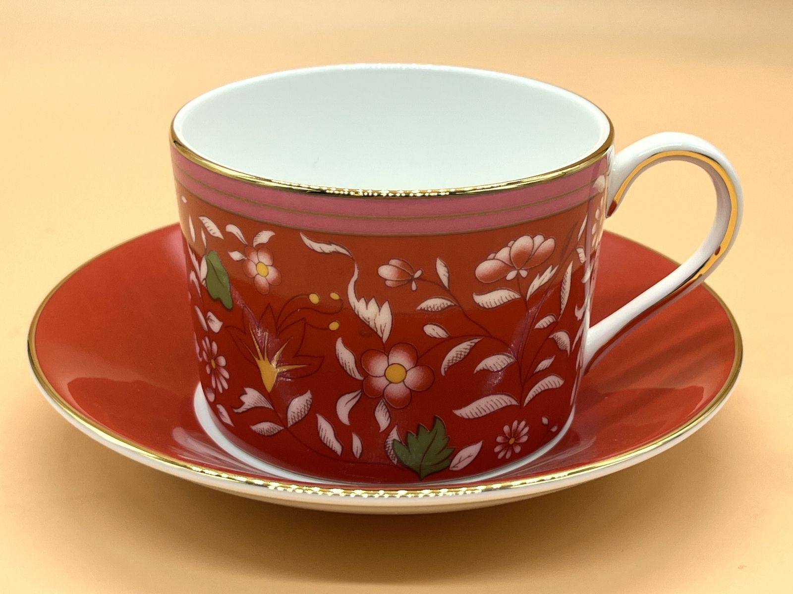 Wedgwood China Wonderlust Collection Crimson Jewel Design Tea Cup & Saucer Duo.
